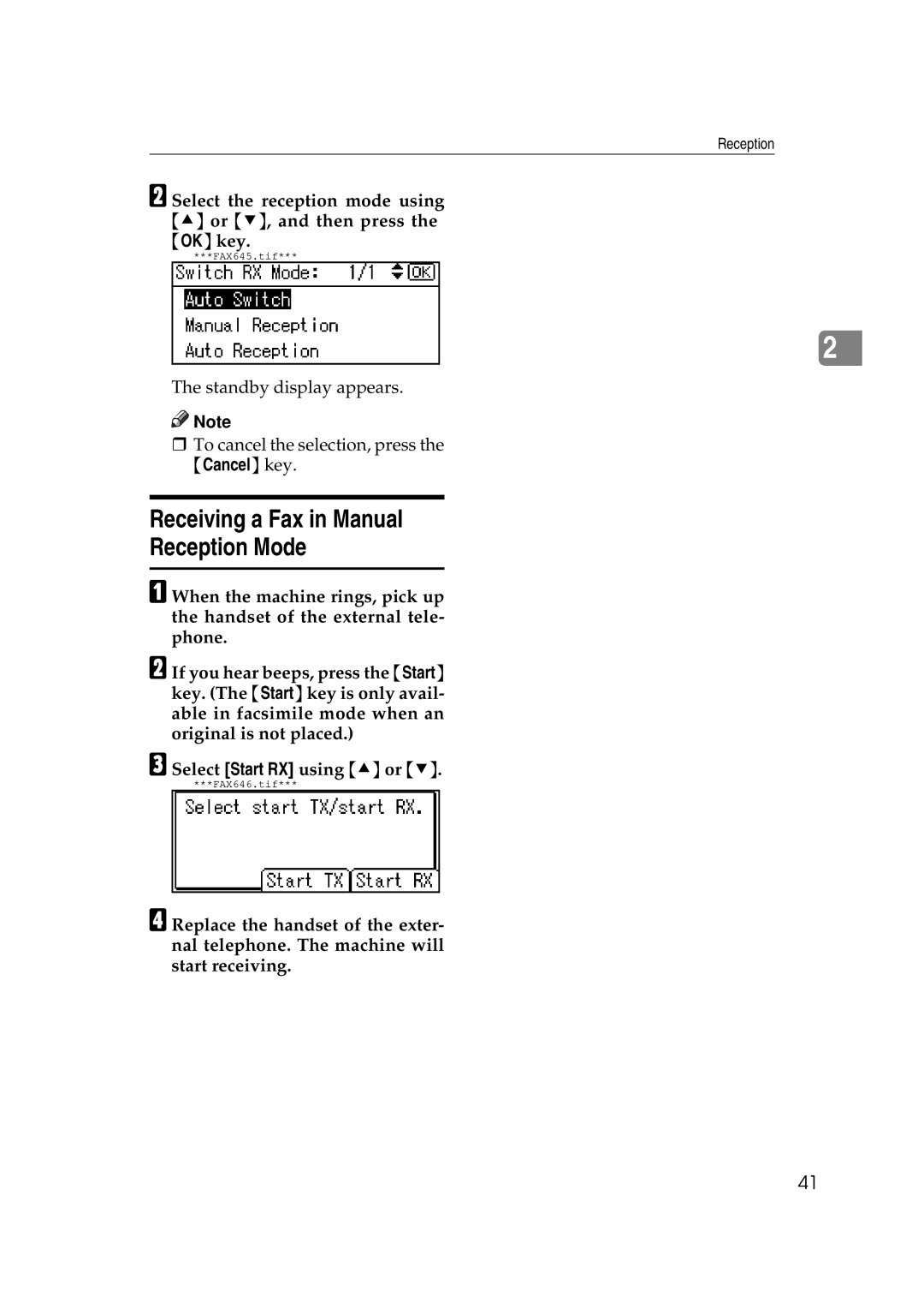 Ricoh Facsimile Reference Basic manual Receiving a Fax in Manual Reception Mode 