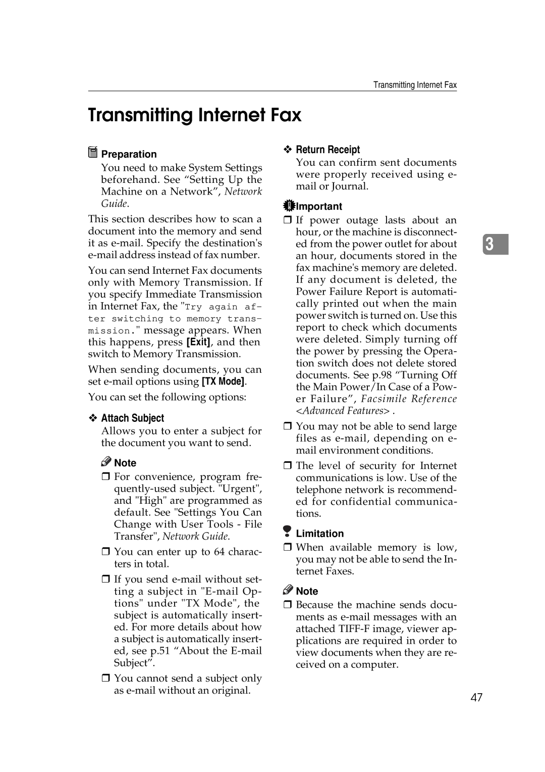 Ricoh Facsimile Reference Basic manual Transmitting Internet Fax, ™ Attach Subject, ™ Return Receipt 