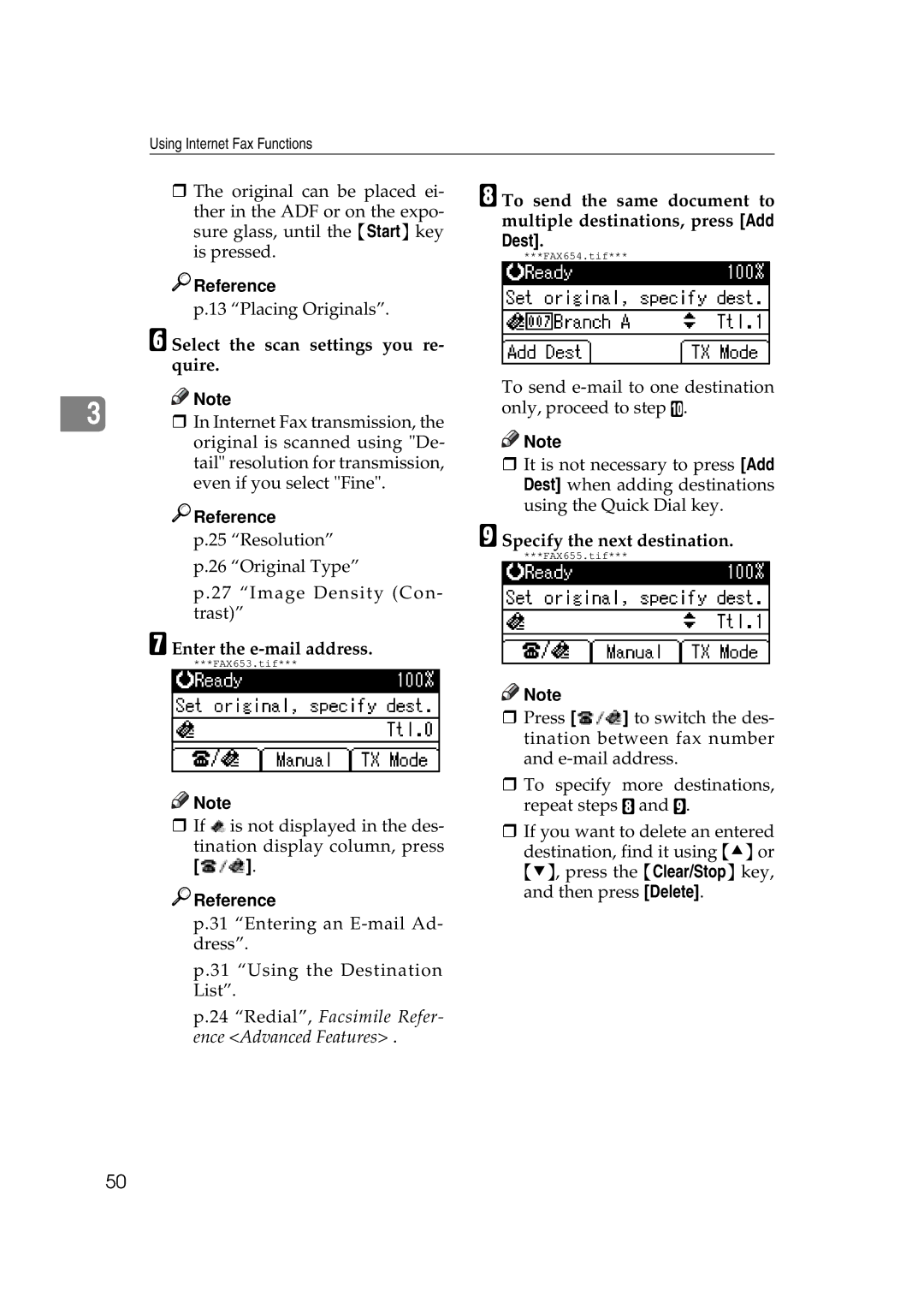 Ricoh Facsimile Reference Basic manual Enter the e-mail address, Specify the next destination 