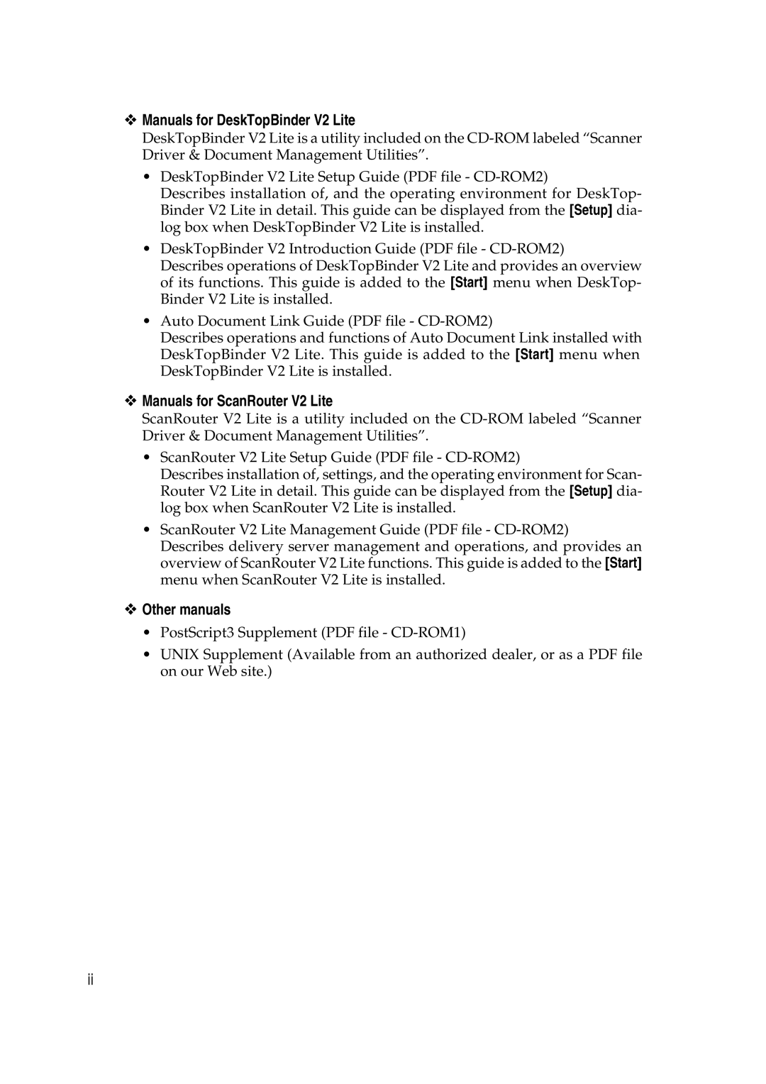 Ricoh Facsimile Reference Basic ™ Manuals for DeskTopBinder V2 Lite, ™ Manuals for ScanRouter V2 Lite, ™ Other manuals 