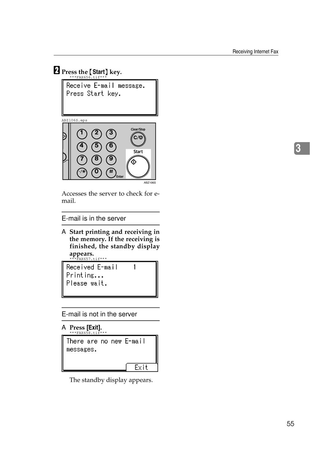 Ricoh Facsimile Reference Basic manual Mail is in the server, Press Exit 