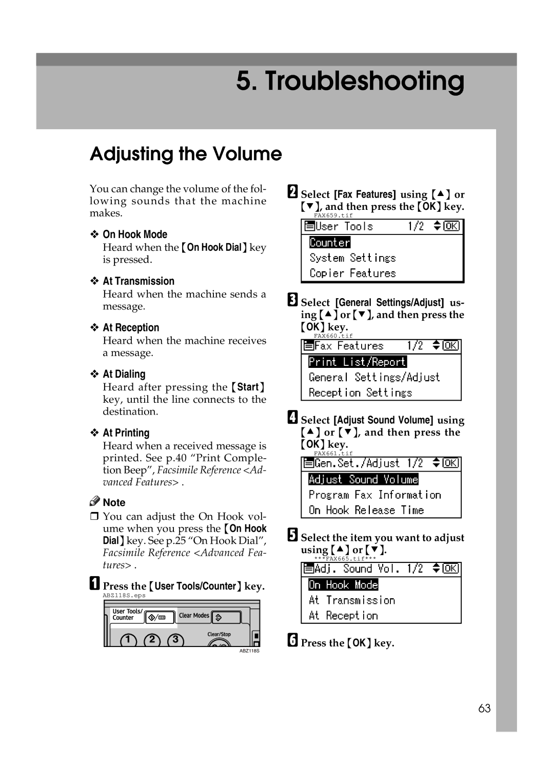 Ricoh Facsimile Reference Basic manual Adjusting the Volume 