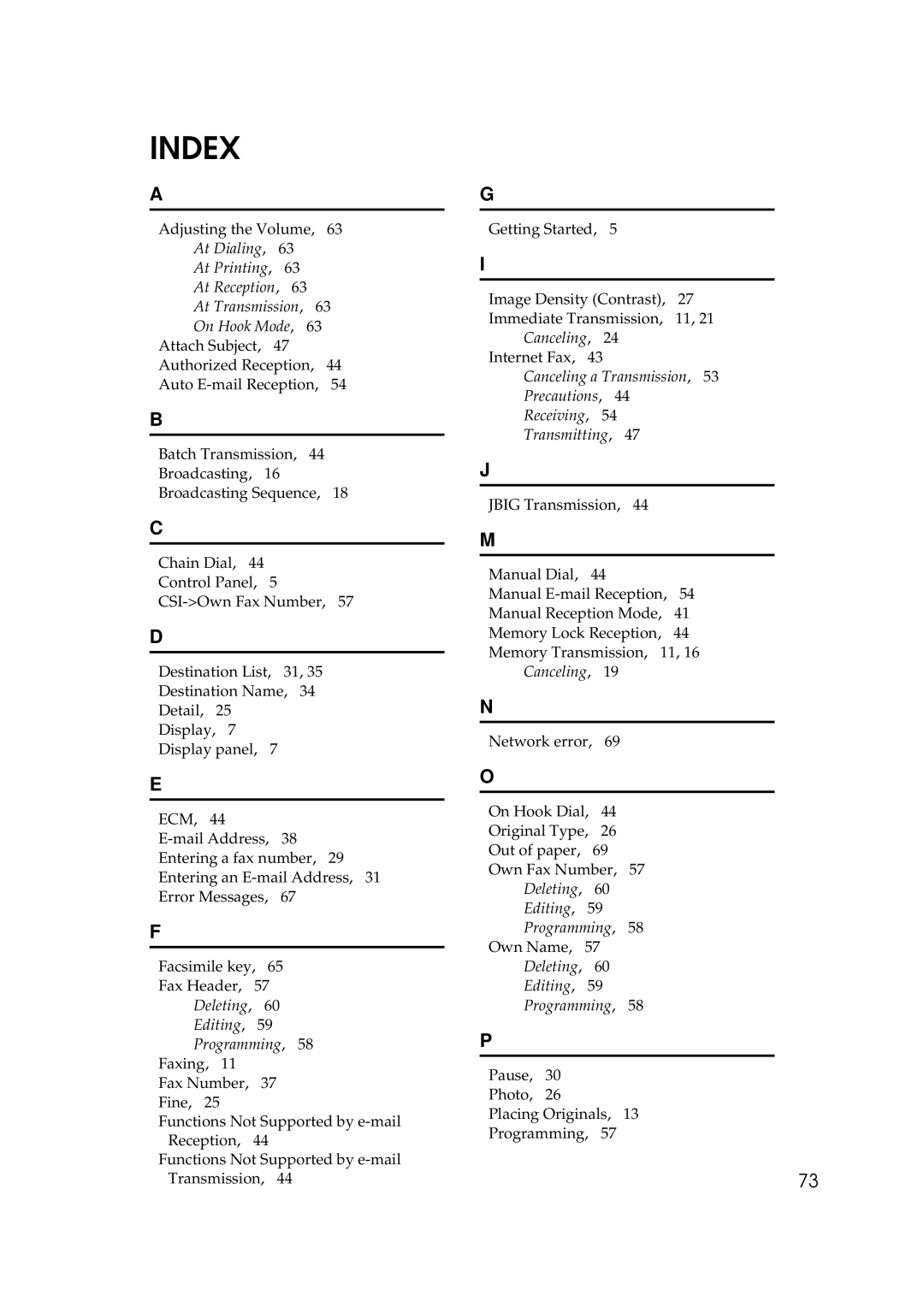 Ricoh Facsimile Reference Basic manual Index 