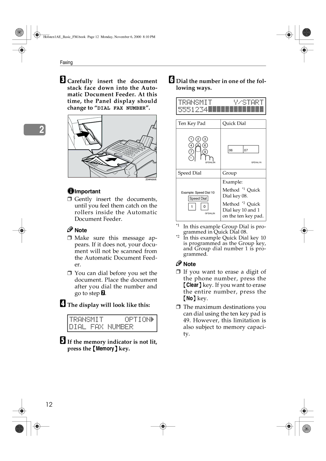 Ricoh FAX1400L manual Transmit OPTIONi, Dial FAX Number, Transmit Y/START 5551234kkkkkkkkkkkkk, Display will look like this 