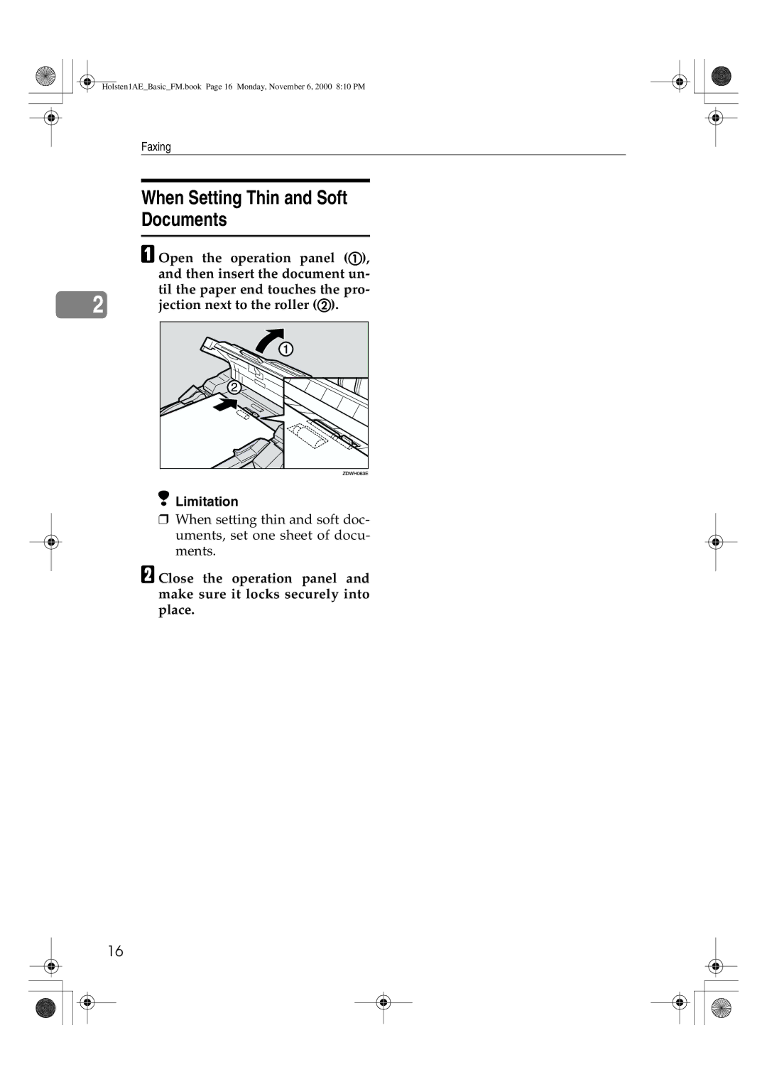 Ricoh FAX1400L manual Documents, Open the operation panel a, Then insert the document un, Til the paper end touches the pro 