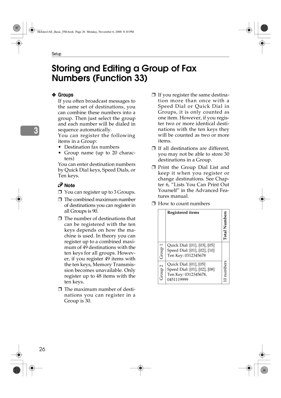 Ricoh FAX1400L manual Storing and Editing a Group of Fax Numbers Function, Groups 