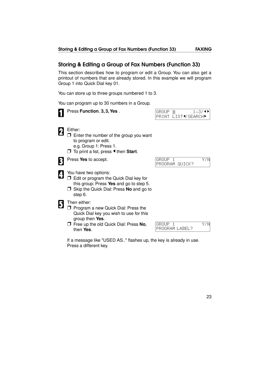 Ricoh FAX1700L manual Storing & Editing a Group of Fax Numbers Function, Press Function, 3, 3, Yes 