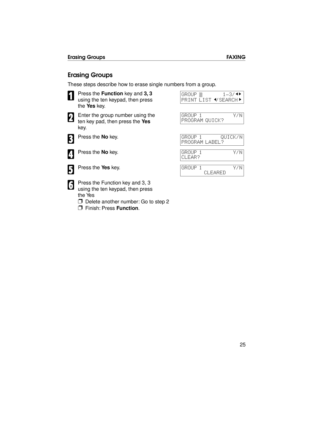 Ricoh FAX1700L manual Clea?, Erasing Groups 