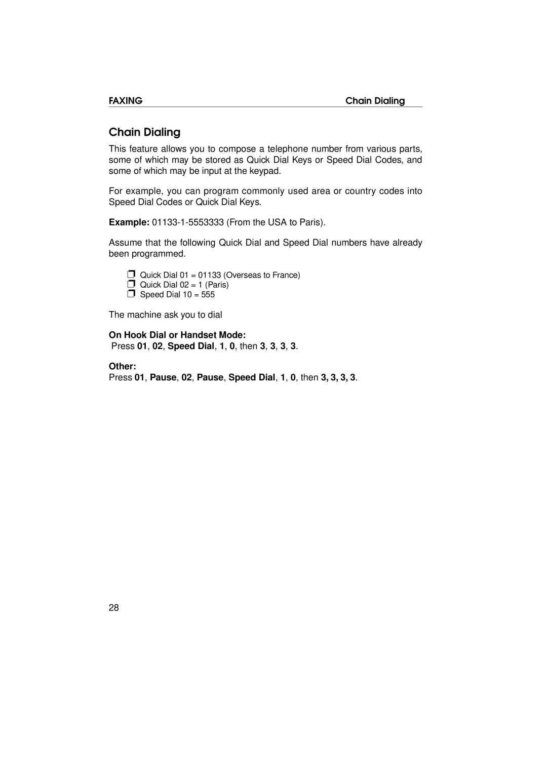 Ricoh FAX1700L manual Chain Dialing, On Hook Dial or Handset Mode 