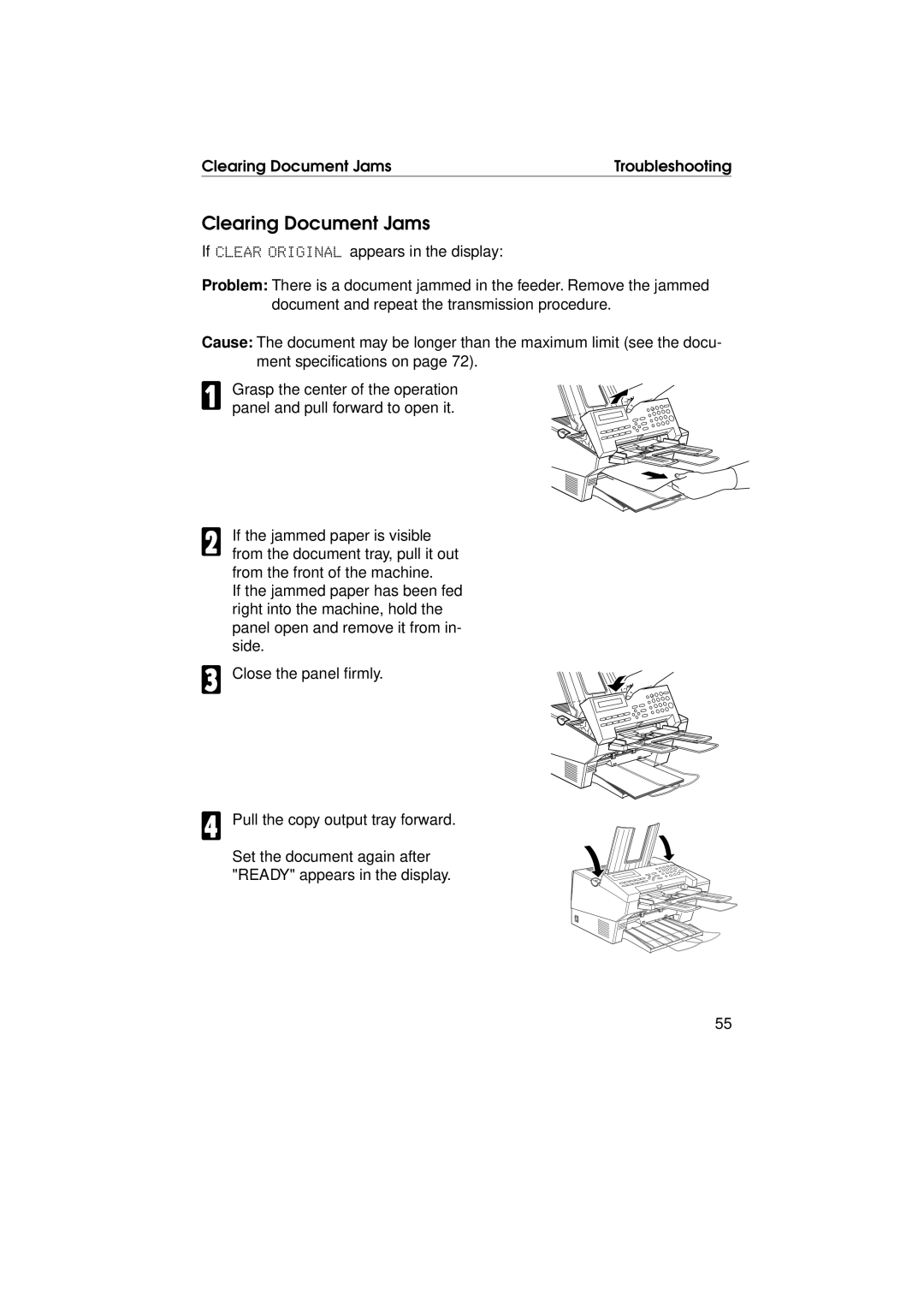 Ricoh FAX1700L manual Clearing Document Jams 