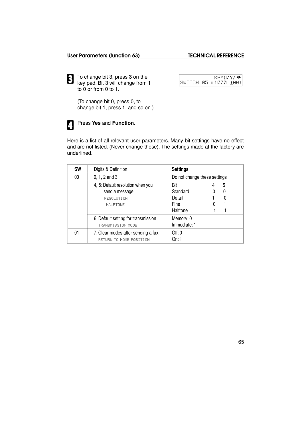 Ricoh FAX1700L manual Technical Reference, Settings 