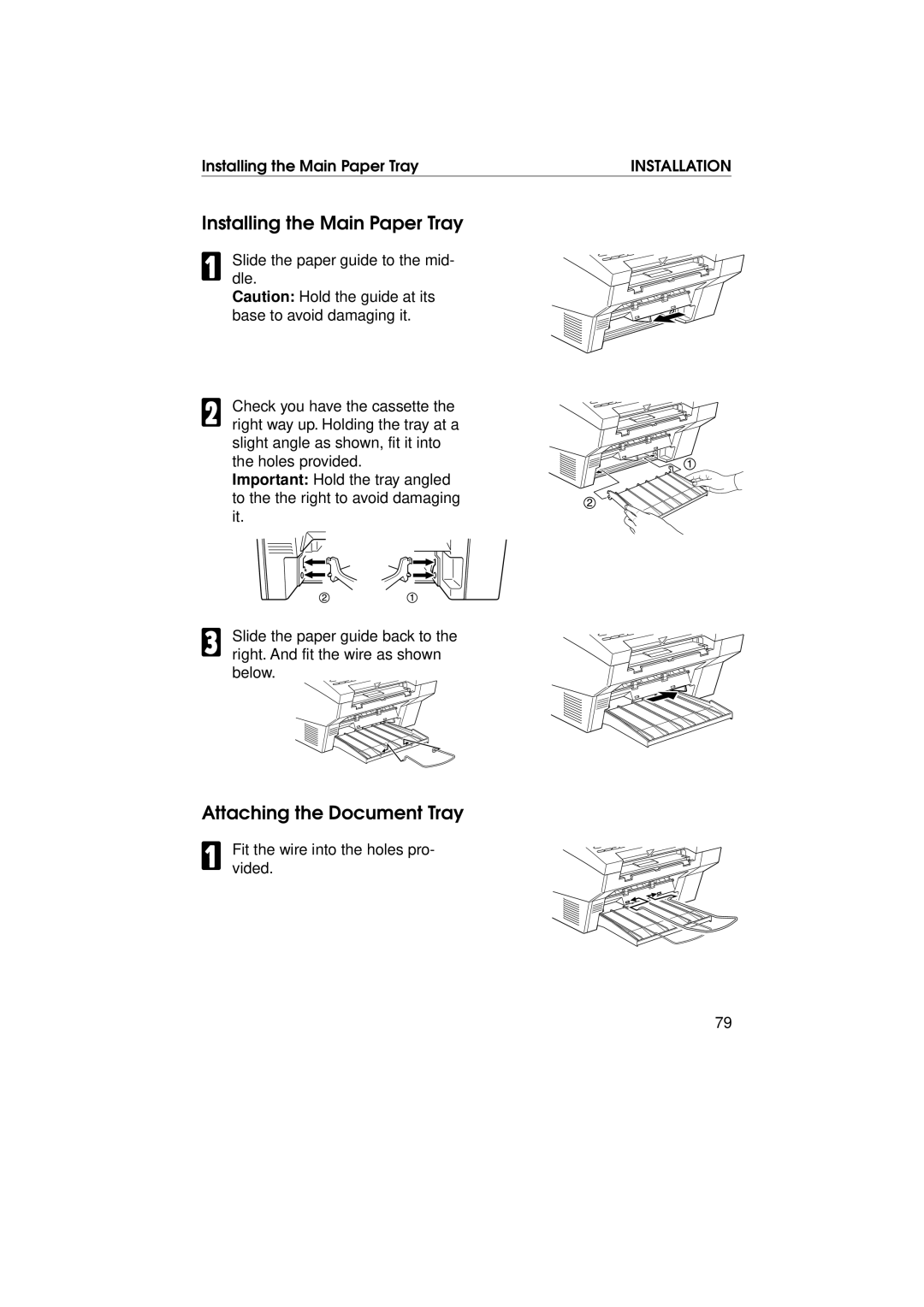 Ricoh FAX1700L manual Installing the Main Paper Tray, Attaching the Document Tray 