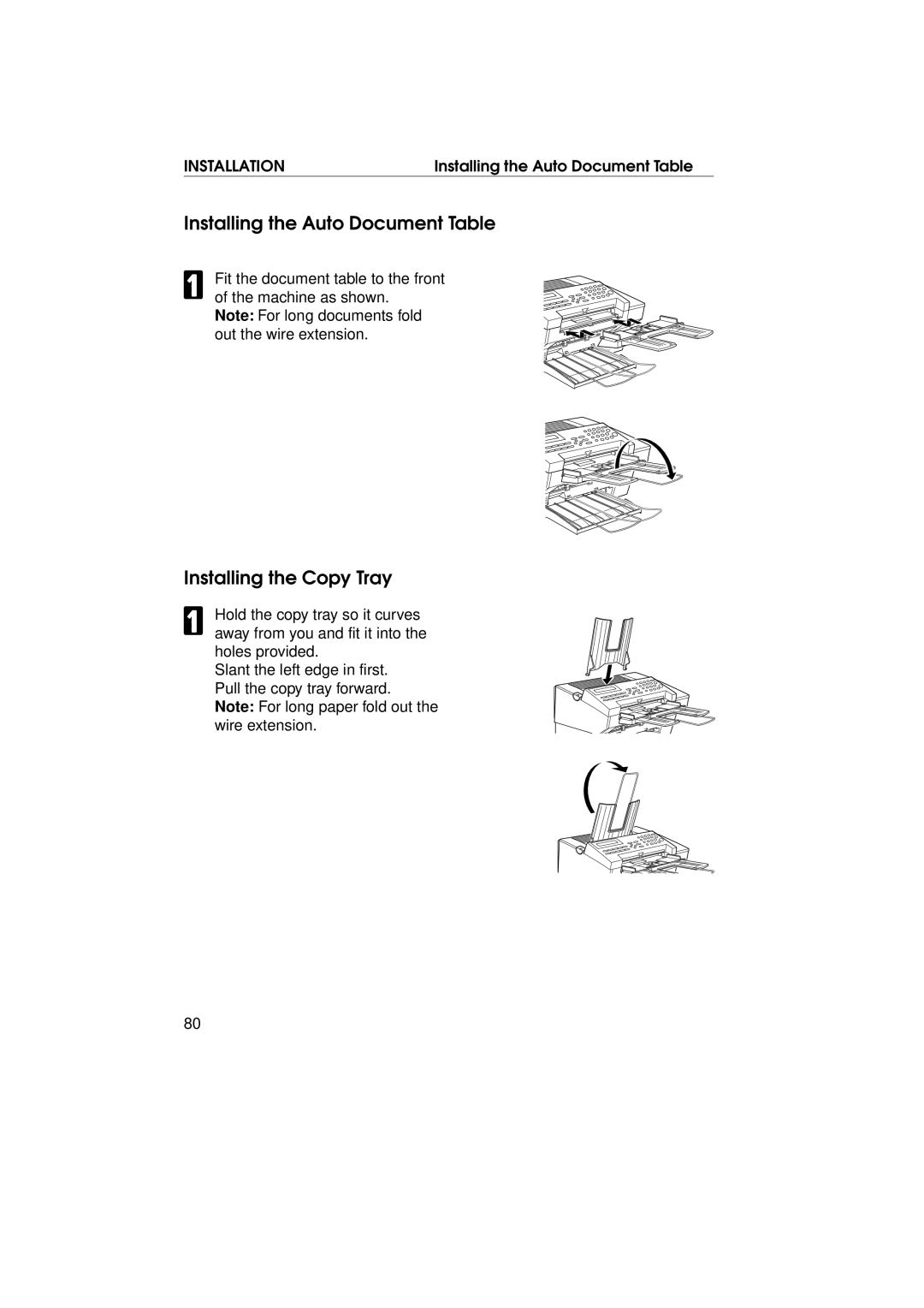 Ricoh FAX1700L manual Installing the Auto Document Table, Installing the Copy Tray 