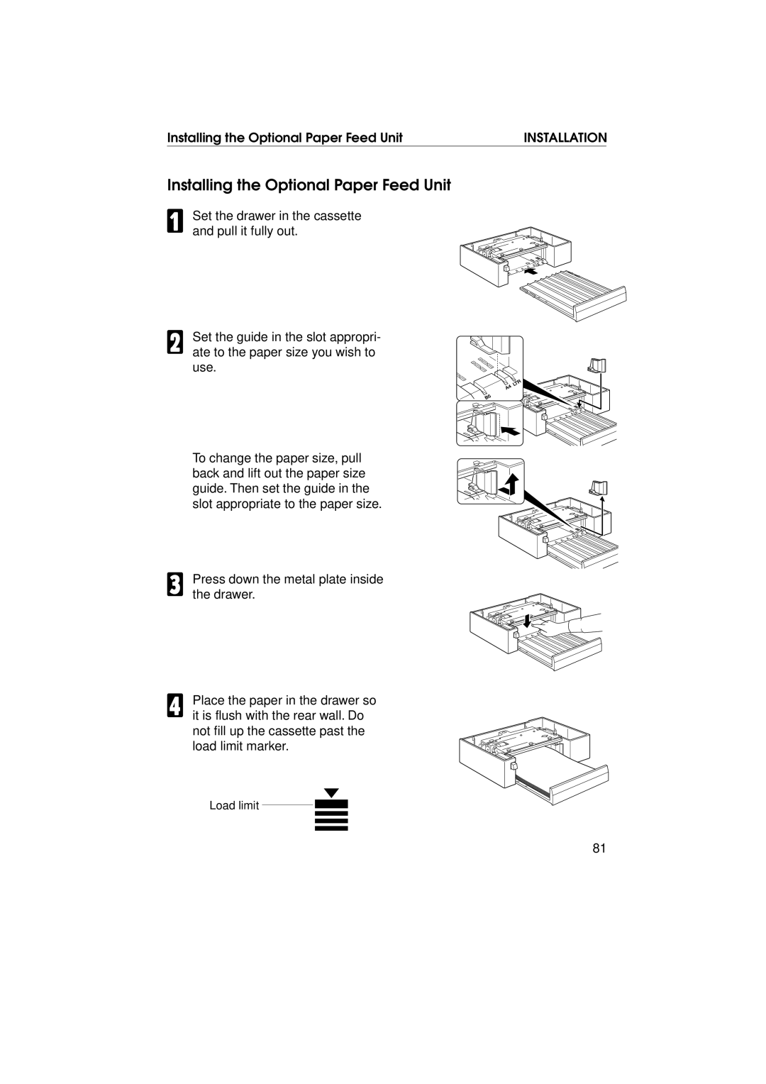 Ricoh FAX1700L manual Installing the Optional Paper Feed Unit 