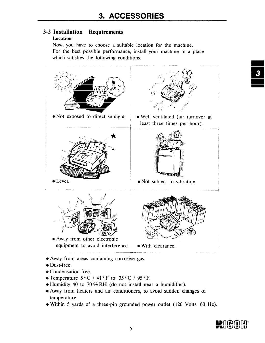 Ricoh Fax22 manual ~~~,.~’, Wlmcl, Installation Requirements, Lucation 