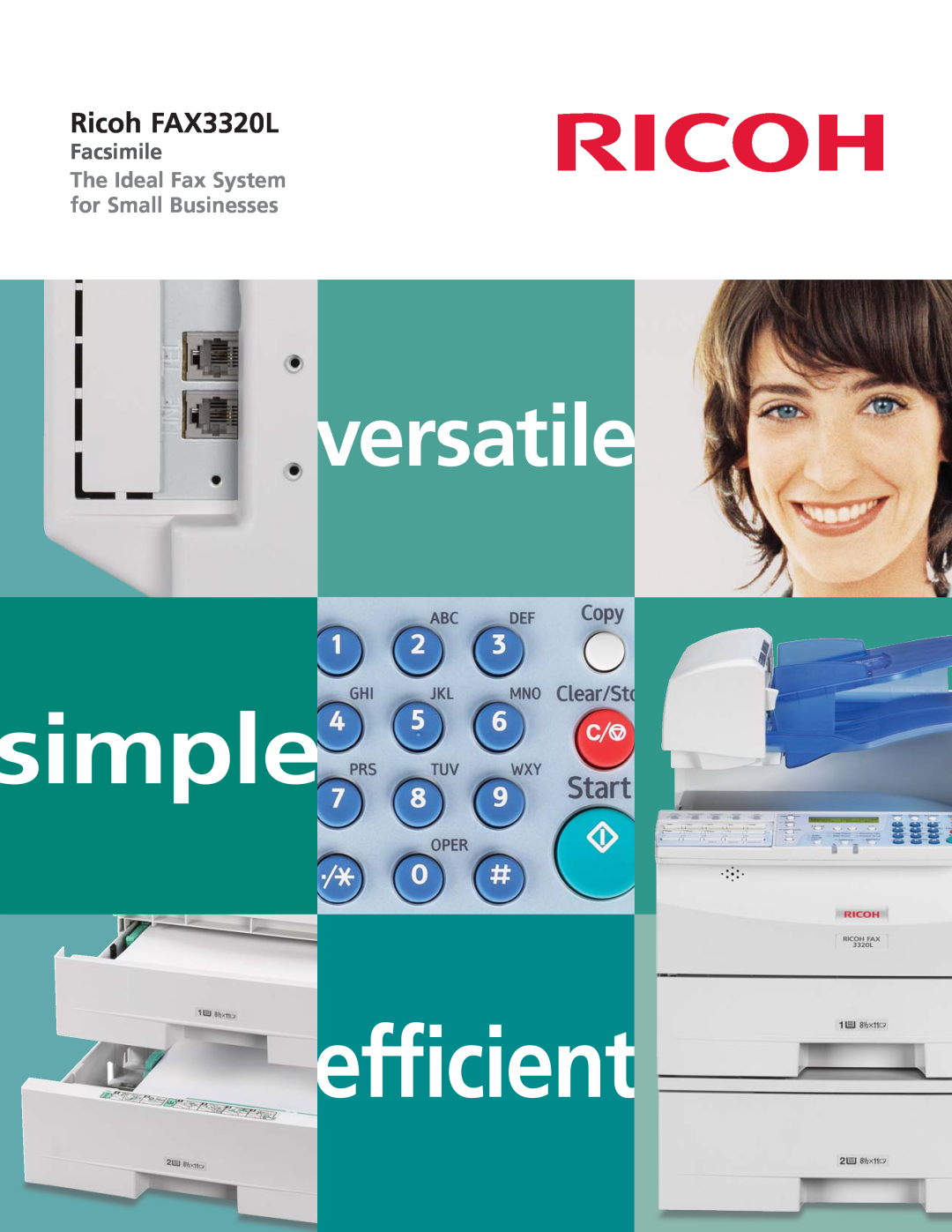 Ricoh manual efficient, simple, versatile, Ricoh FAX3320L, Facsimile, The Ideal Fax System for Small Businesses 