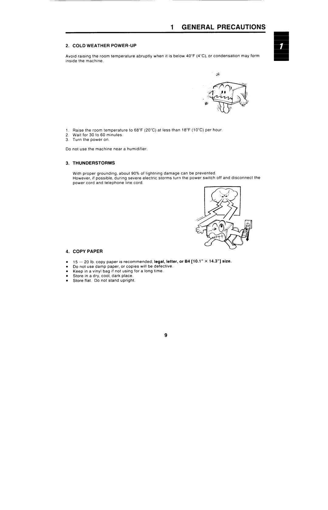 Ricoh FAX4000L manual Cold Weather POWER-UP, Thunderstorms, Copy Paper 