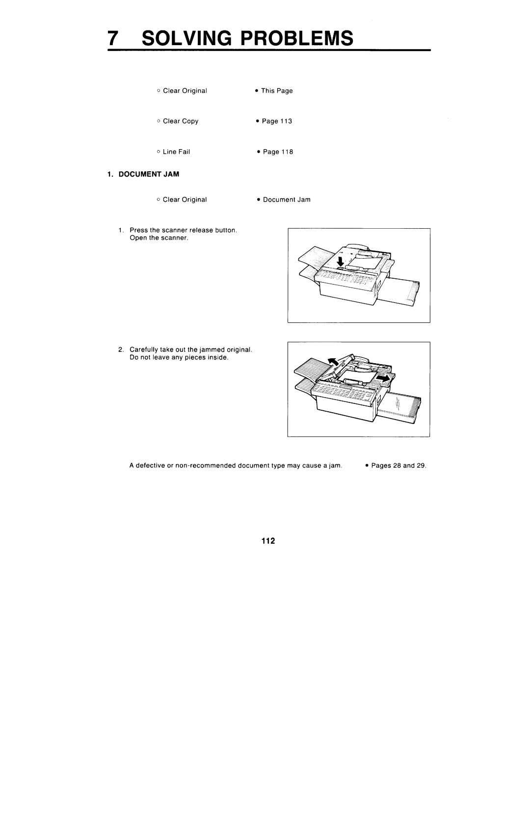 Ricoh FAX4000L manual 112, Document JAM 