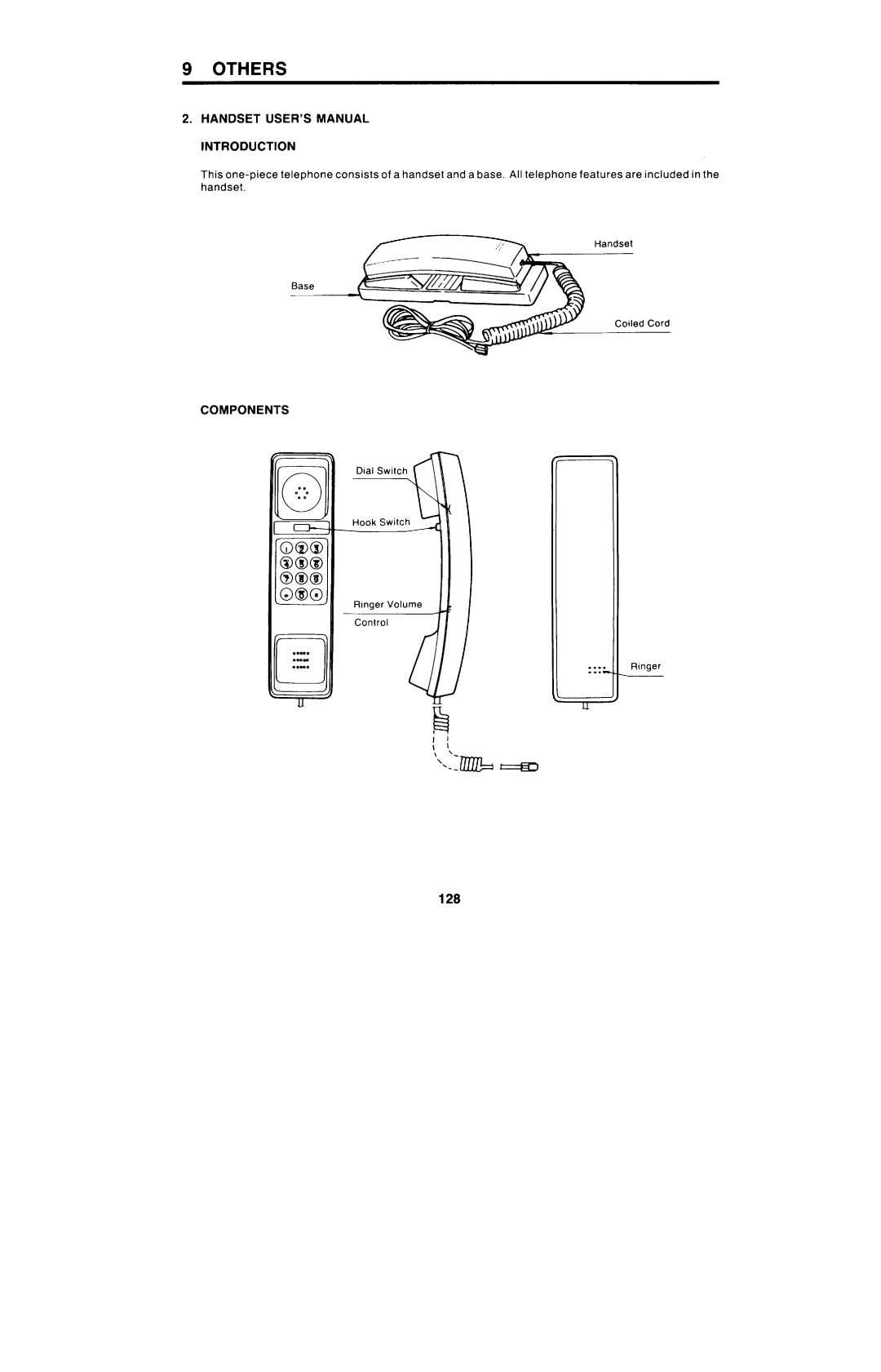 Ricoh FAX4000L manual 128, Handset USER’S Manual Introduction, Components 