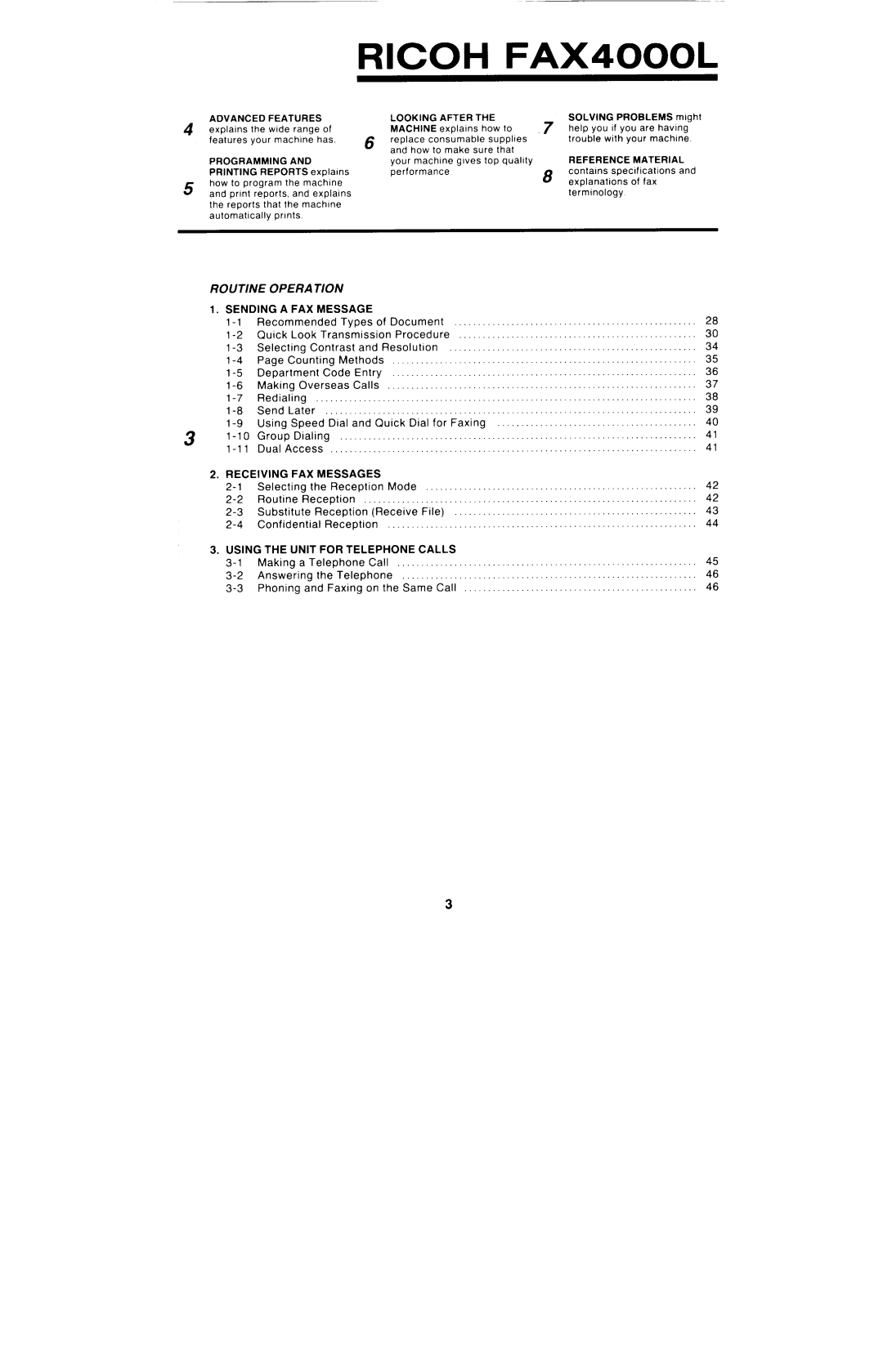 Ricoh FAX4000L manual Routine Opera Tion, Advanced Features, Sending a FAX Message, Receiving FAX Messages 