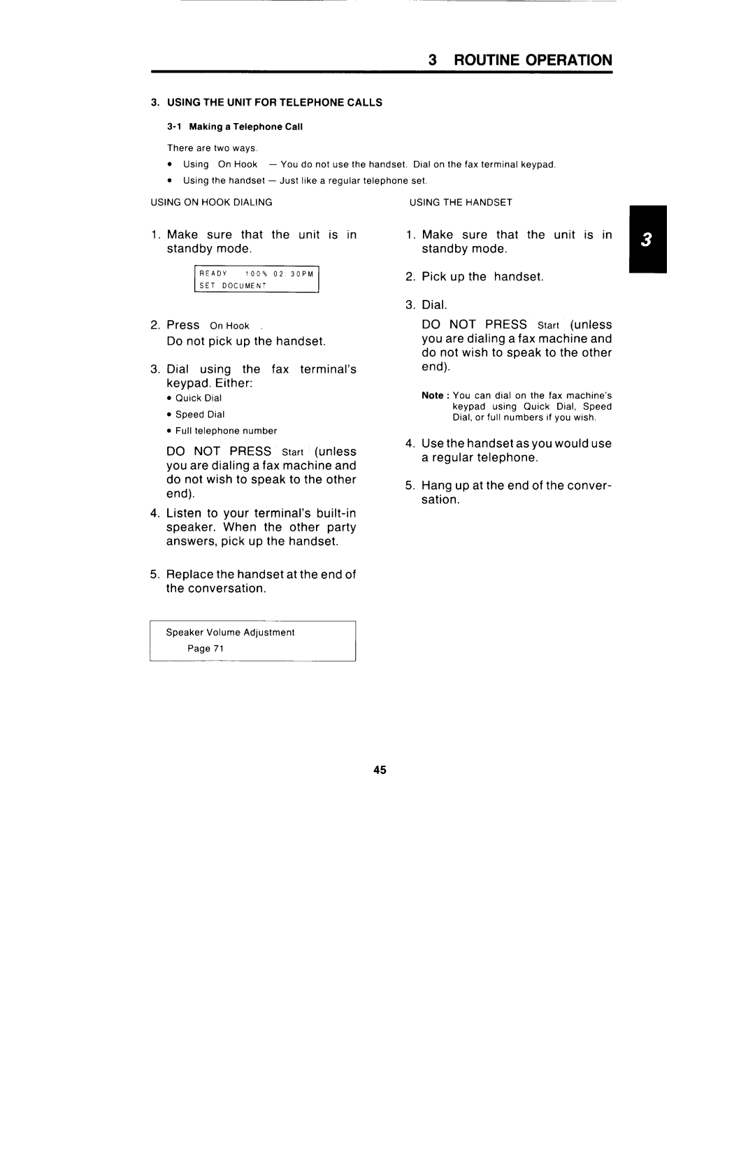 Ricoh FAX4000L manual Using the Unit for Telephone Calls, Using on Hook Dialing Using the Handset 