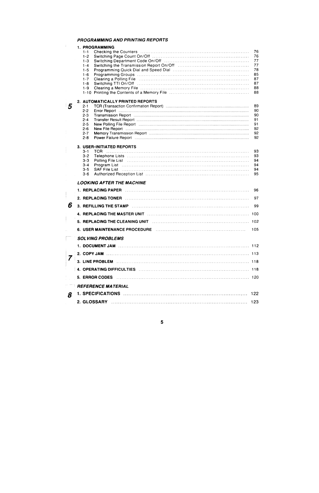 Ricoh FAX4000L manual Programming and Printing Reports, Lookingafter Themachine, Solvingprobl EMS, Referencema Terial 