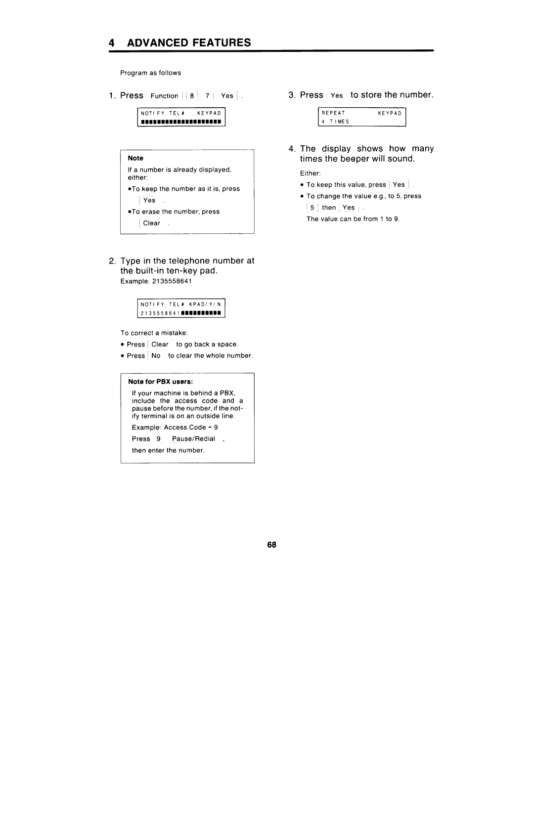Ricoh FAX4000L manual Press Yes to store the number, Display Shows how many Times Beeper will sound 