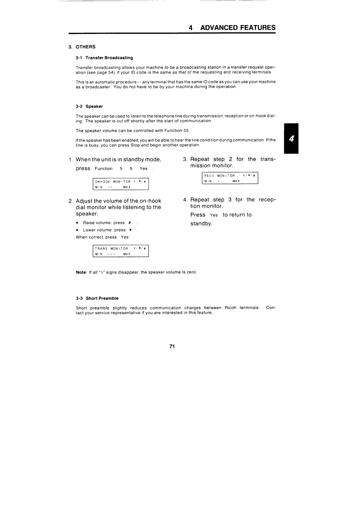 Ricoh FAX4000L manual When the unit is in standby mode, Repeat for the trans- mission monitor 