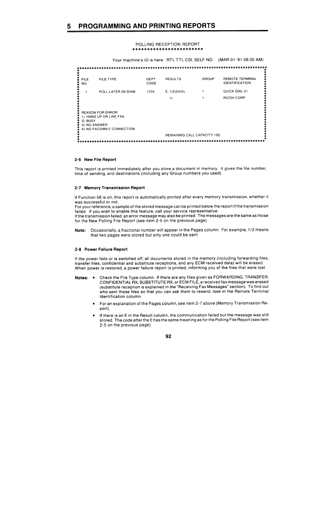 Ricoh FAX4000L manual Polling Reception Report, Your machine’s ID is here RTI, TTI, CSI, Self no 