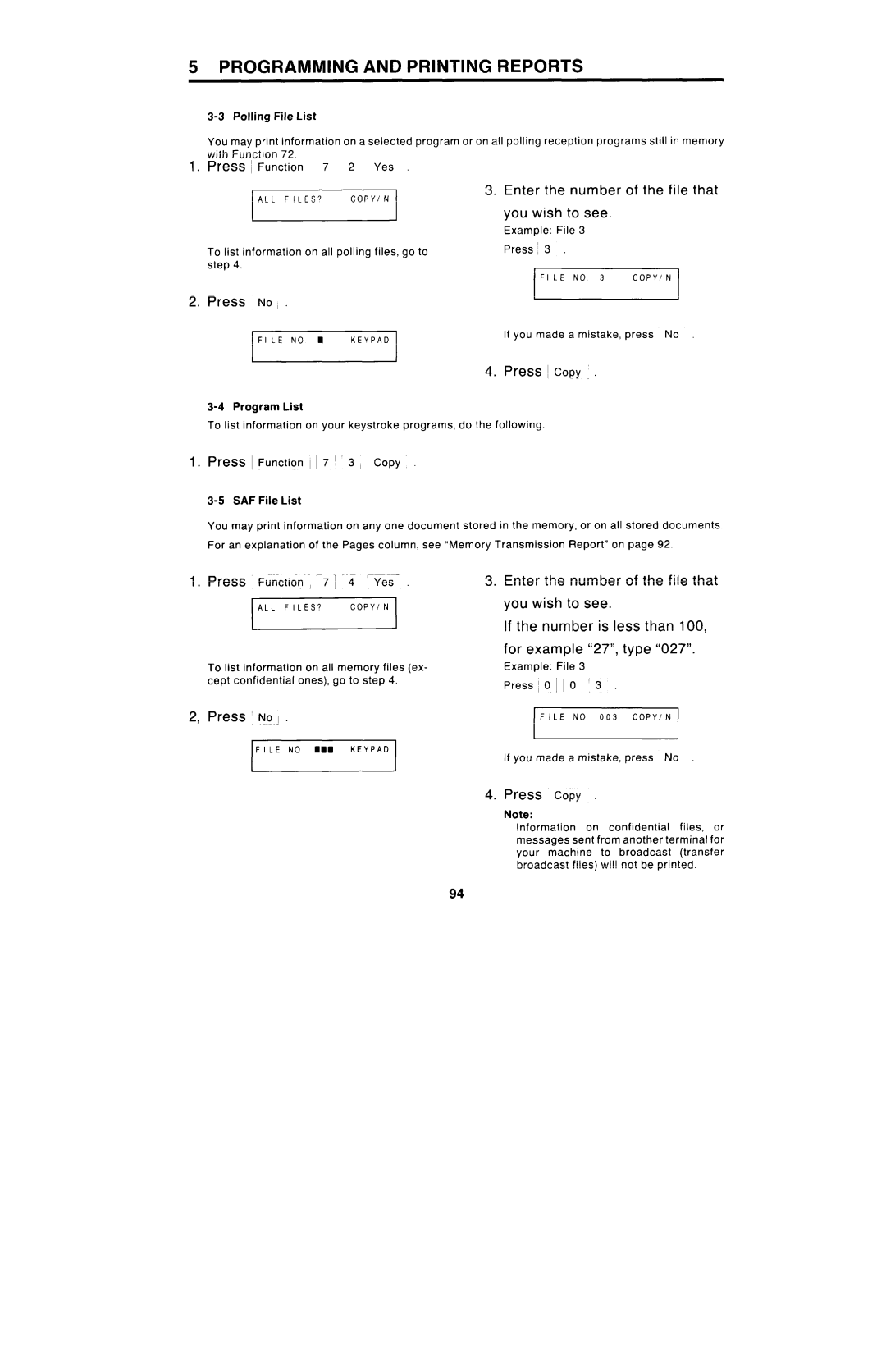 Ricoh FAX4000L manual You wish to see, Press ~COPY, Press r NOj, Press Copy, Enter the number of the file that 