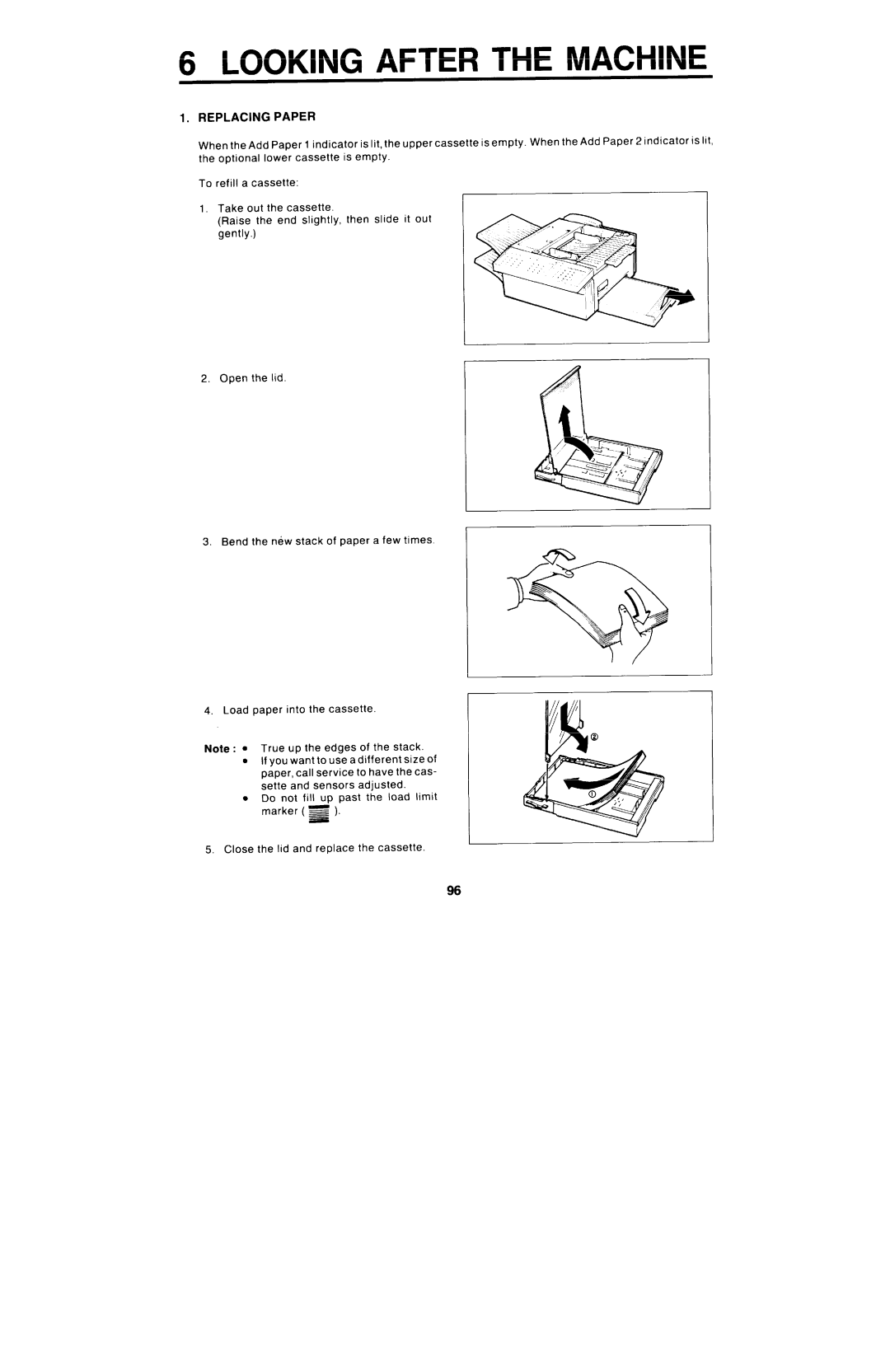 Ricoh FAX4000L manual Looking After the Machine, Replacing Paper 