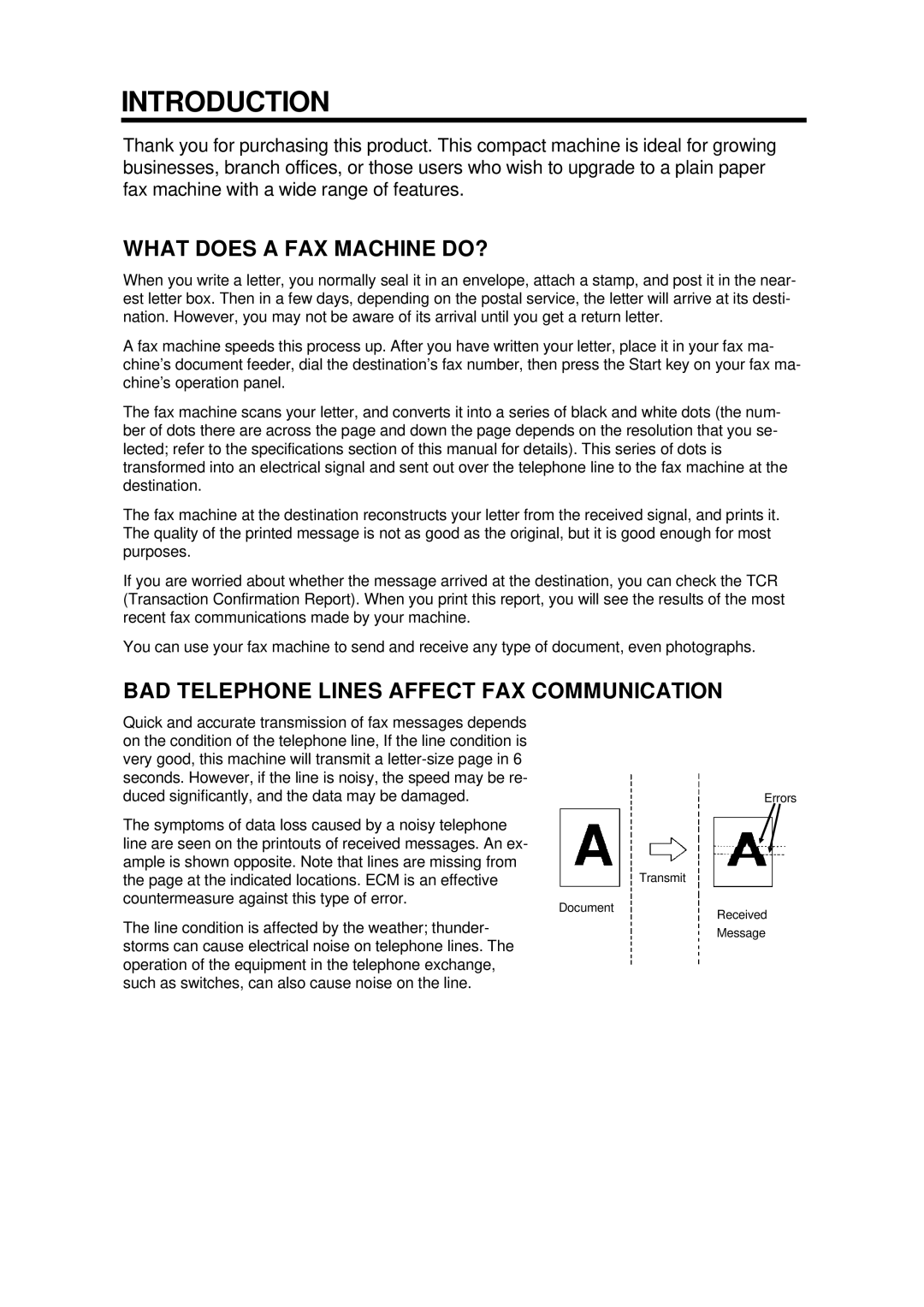 Ricoh FAX4500L manual What does a FAX Machine DO?, BAD Telephone Lines Affect FAX Communication 