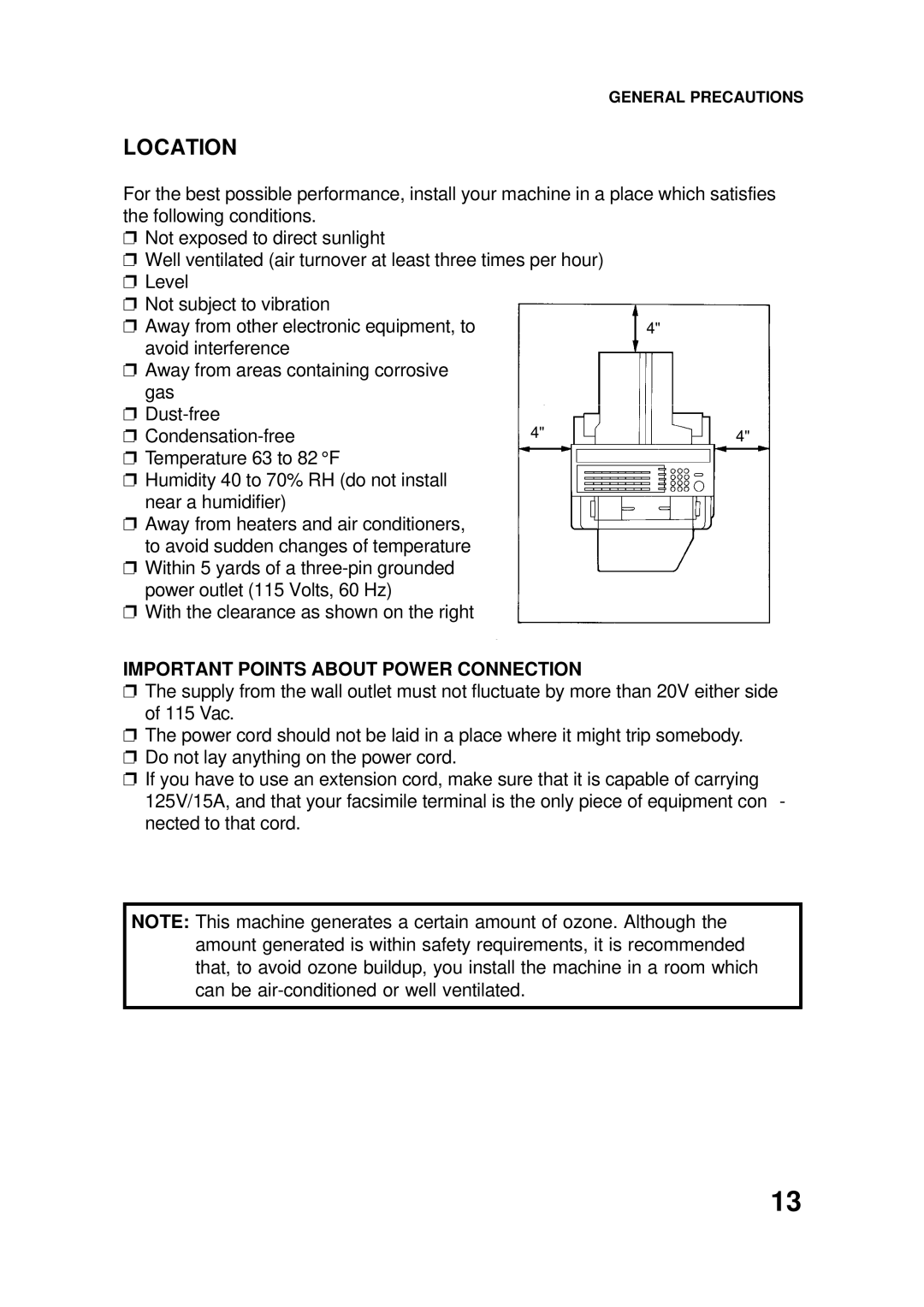 Ricoh FAX4500L manual Location, Important Points about Power Connection 