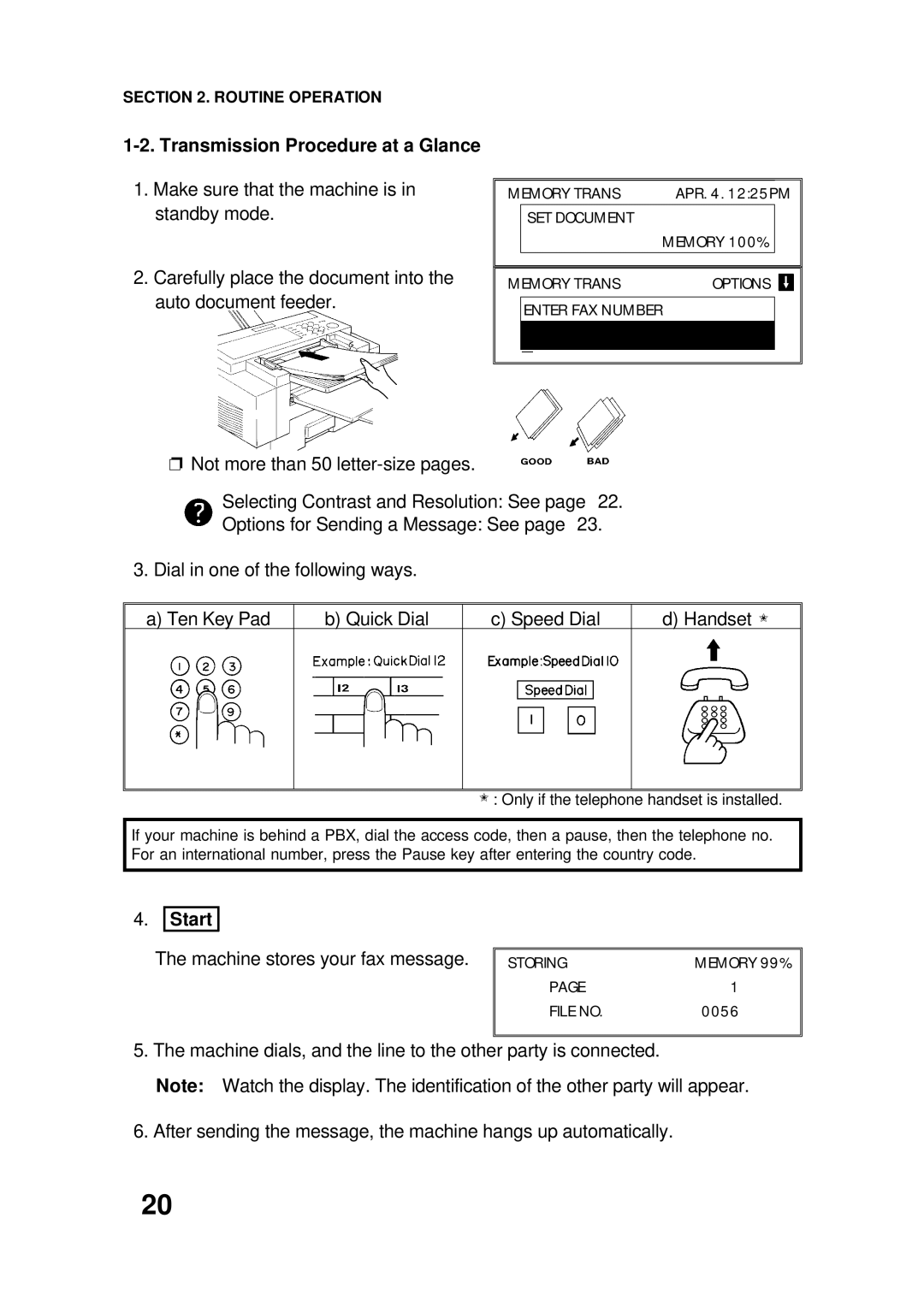 Ricoh FAX4500L manual Transmission Procedure at a Glance, Start 