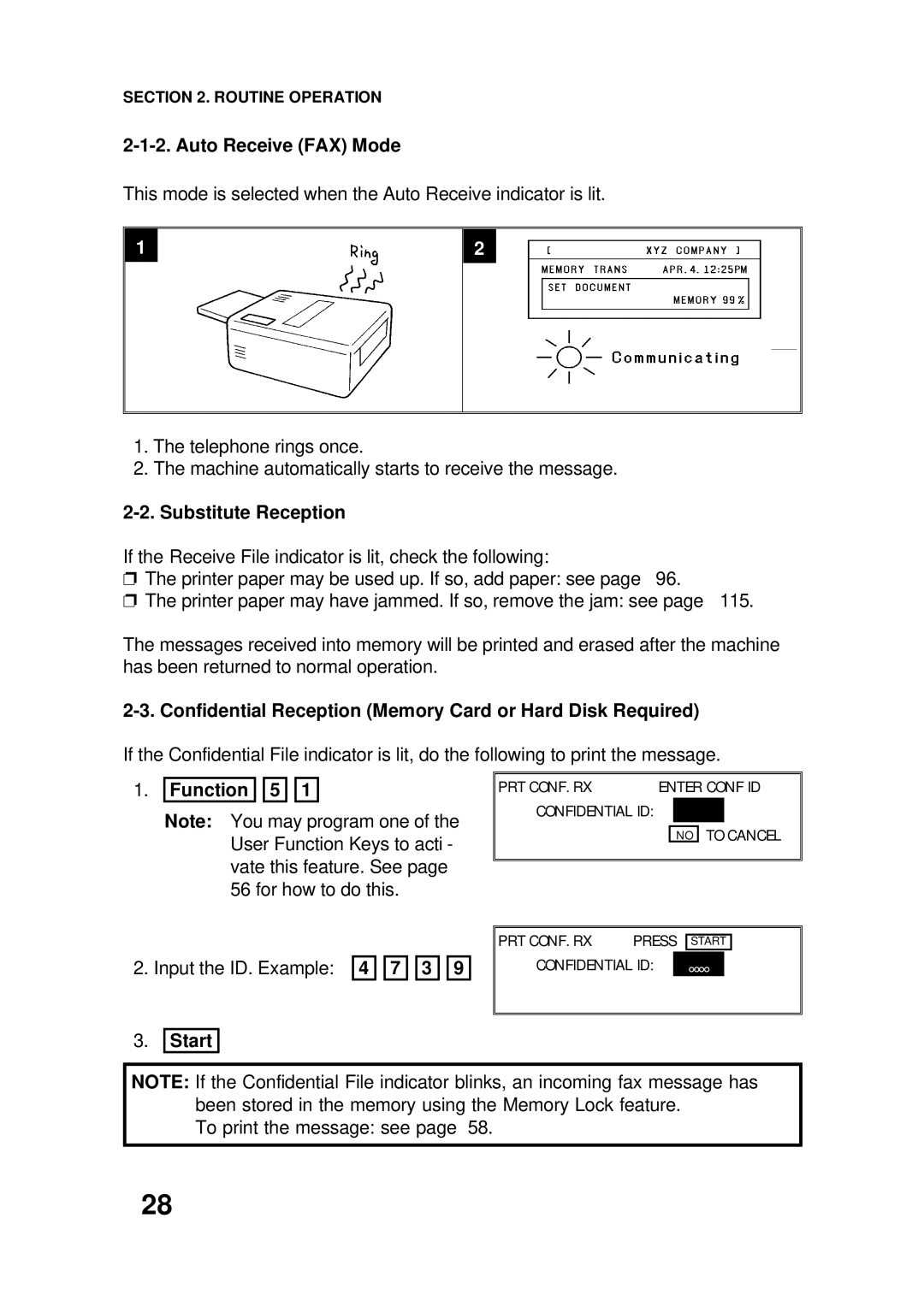 Ricoh FAX4500L manual Auto Receive FAX Mode, Substitute Reception, Confidential Reception Memory Card or Hard Disk Required 