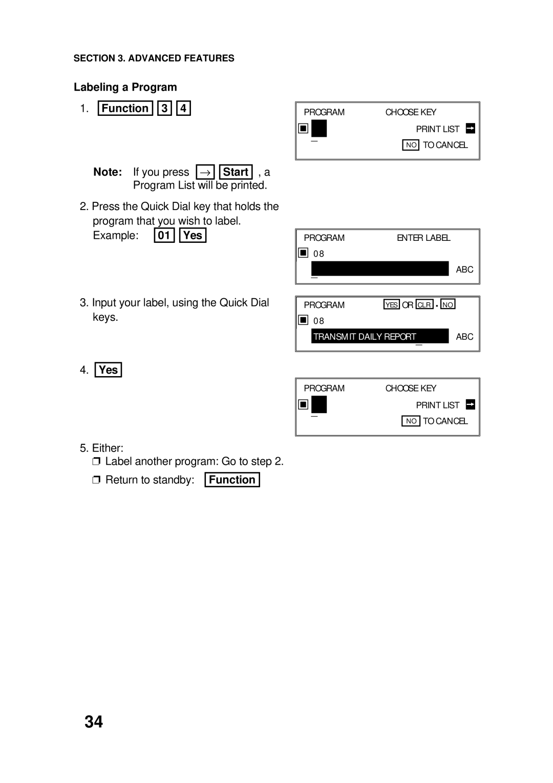 Ricoh FAX4500L manual Labeling a Program Function 3 