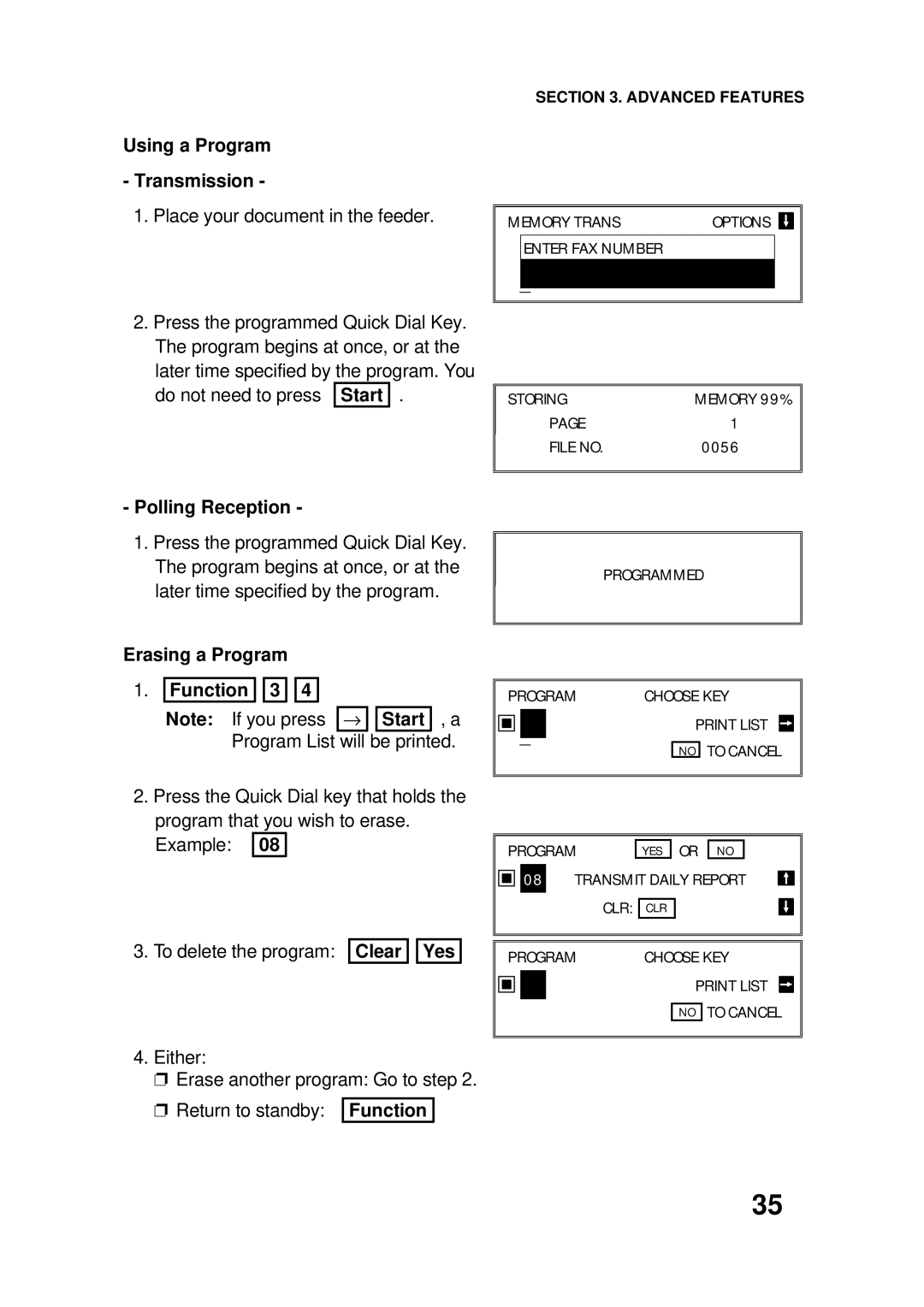 Ricoh FAX4500L manual Using a Program Transmission, Polling Reception, Erasing a Program Function 3 