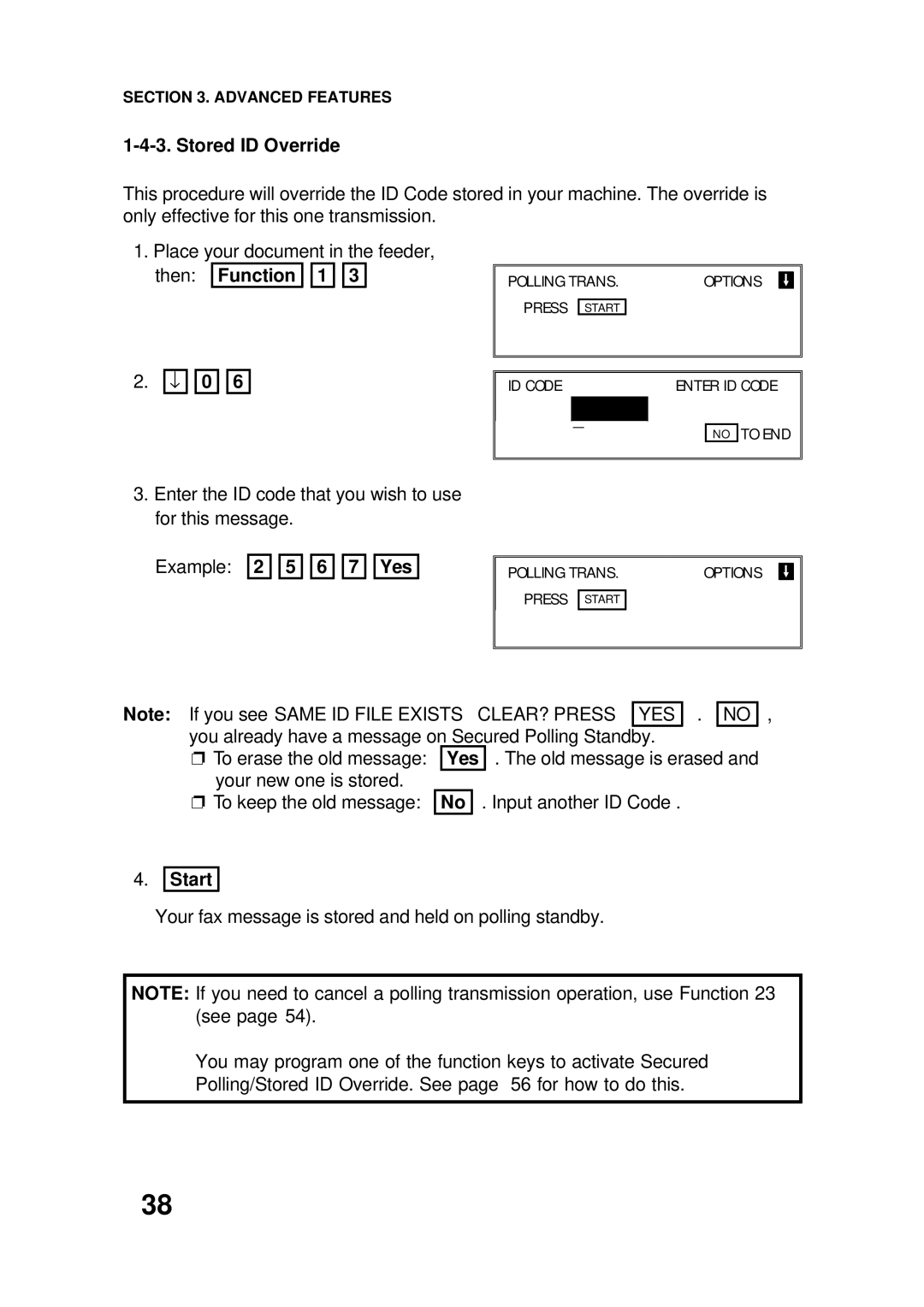 Ricoh FAX4500L manual Stored ID Override 