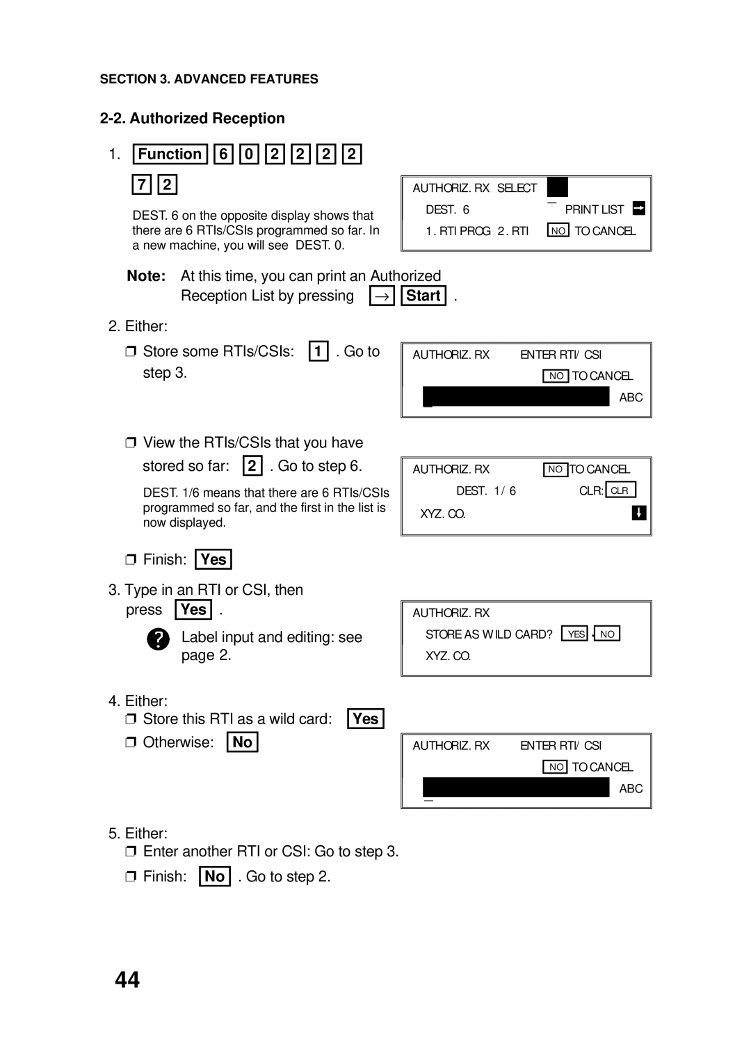 Ricoh FAX4500L manual Authorized Reception Function 6 0 2 2 2, Yes 