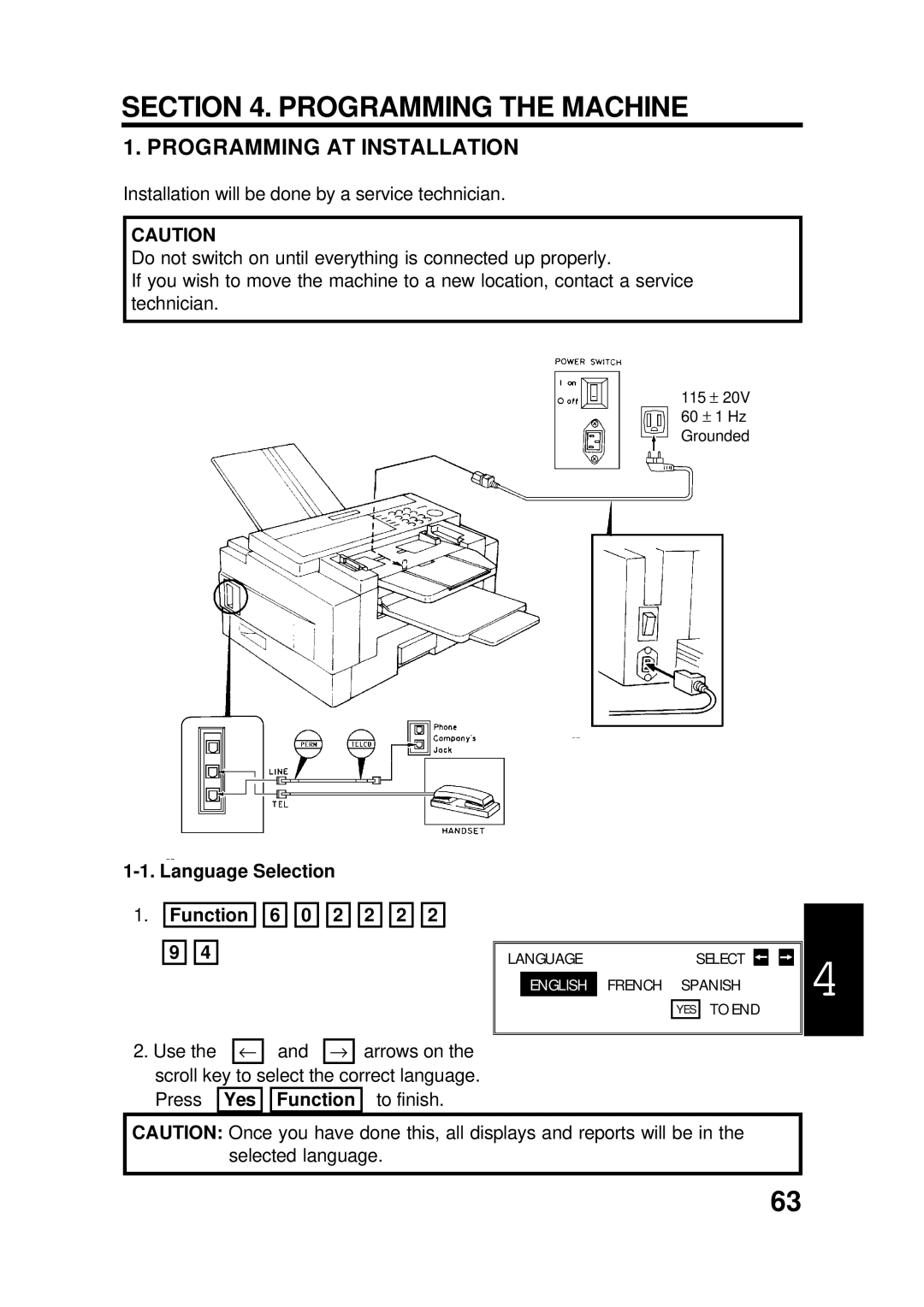 Ricoh FAX4500L manual Programming AT Installation, Language Selection Function 6 0 2 2 2 2 9 