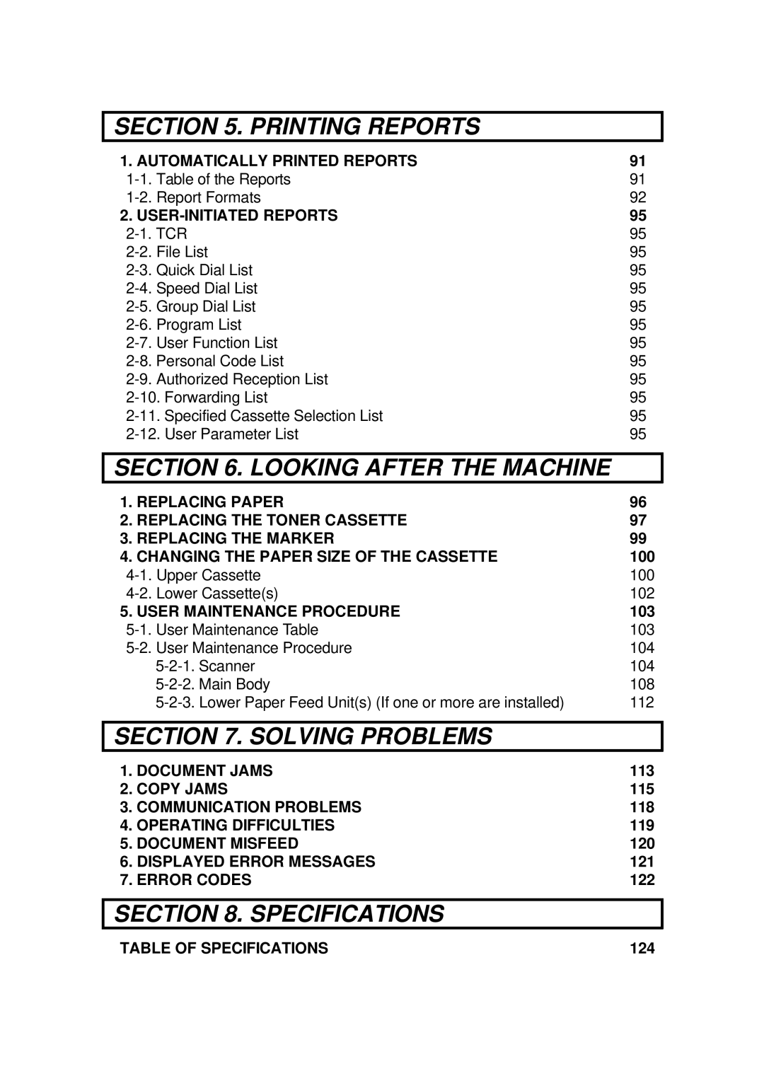 Ricoh FAX4500L Automatically Printed Reports, USER-INITIATED Reports, User Maintenance Procedure, Document Jams, Copy Jams 