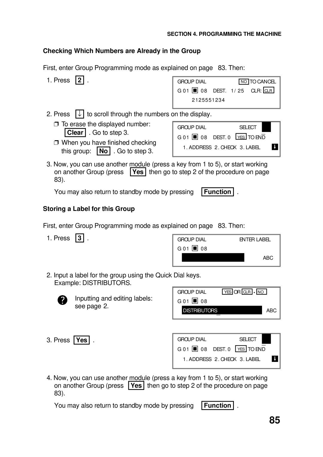 Ricoh FAX4500L manual Checking Which Numbers are Already in the Group, Function Storing a Label for this Group 