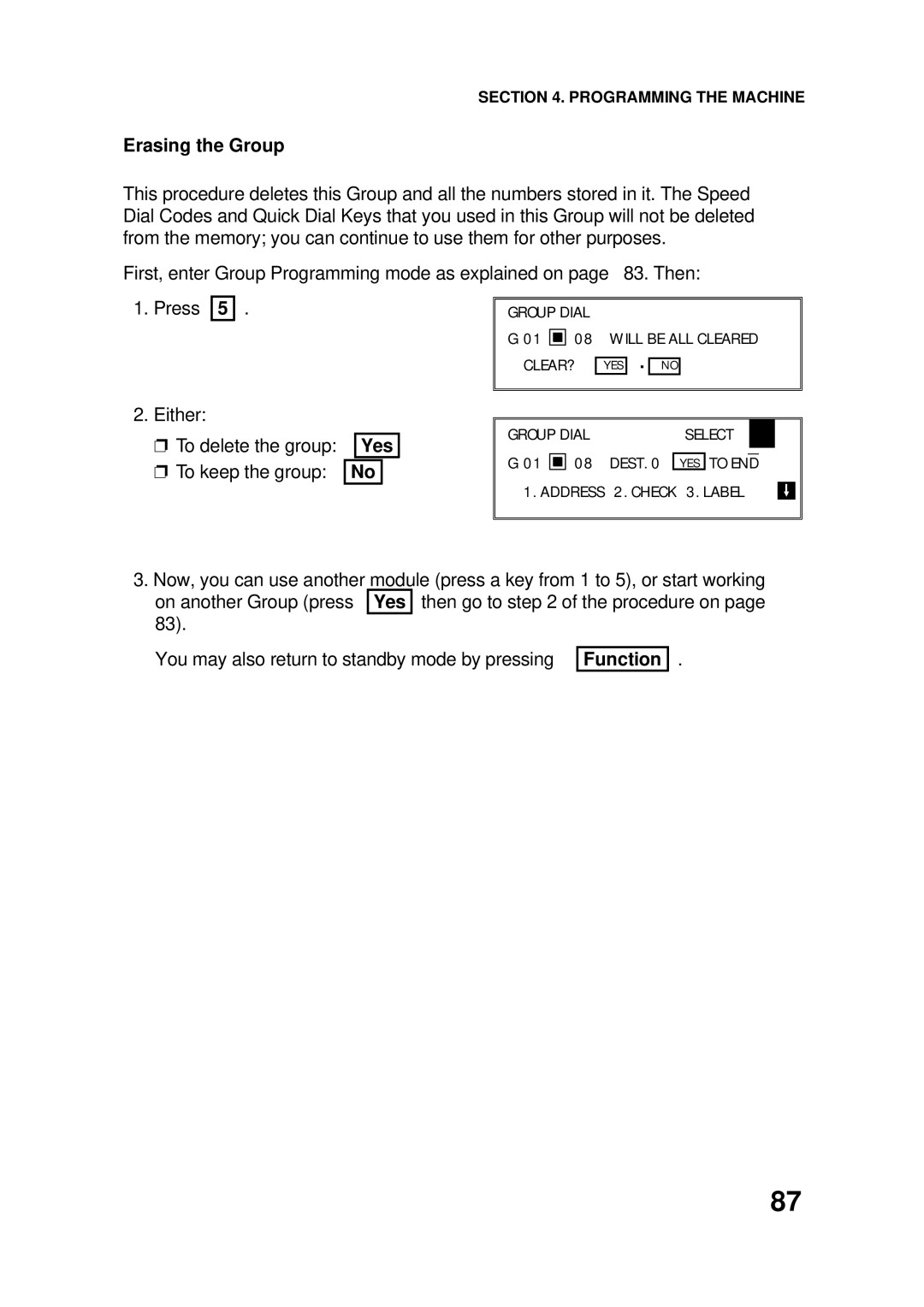 Ricoh FAX4500L manual Erasing the Group 