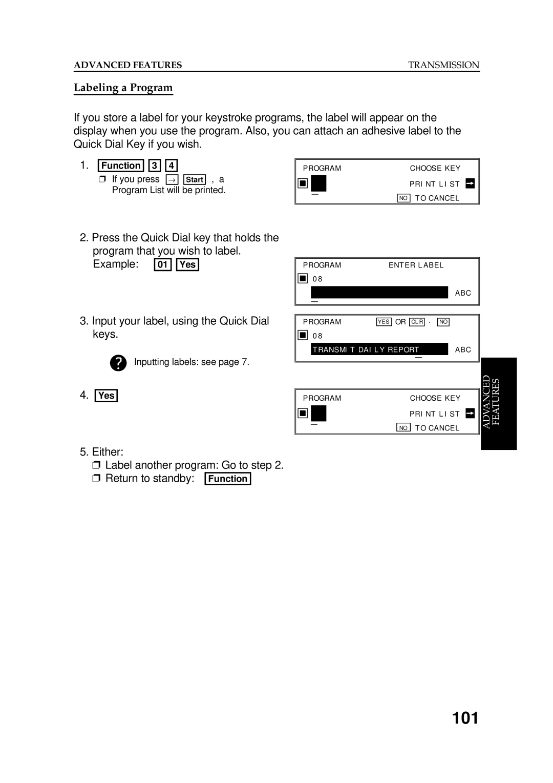 Ricoh FAX5600L manual 101, Labeling a Program 