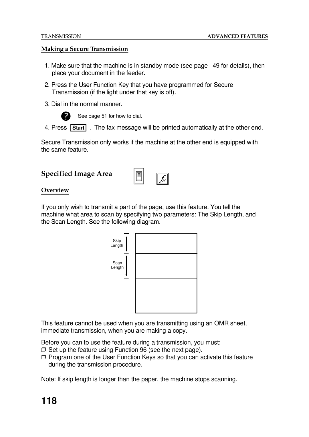 Ricoh FAX5600L manual 118, Specified Image Area, Making a Secure Transmission 