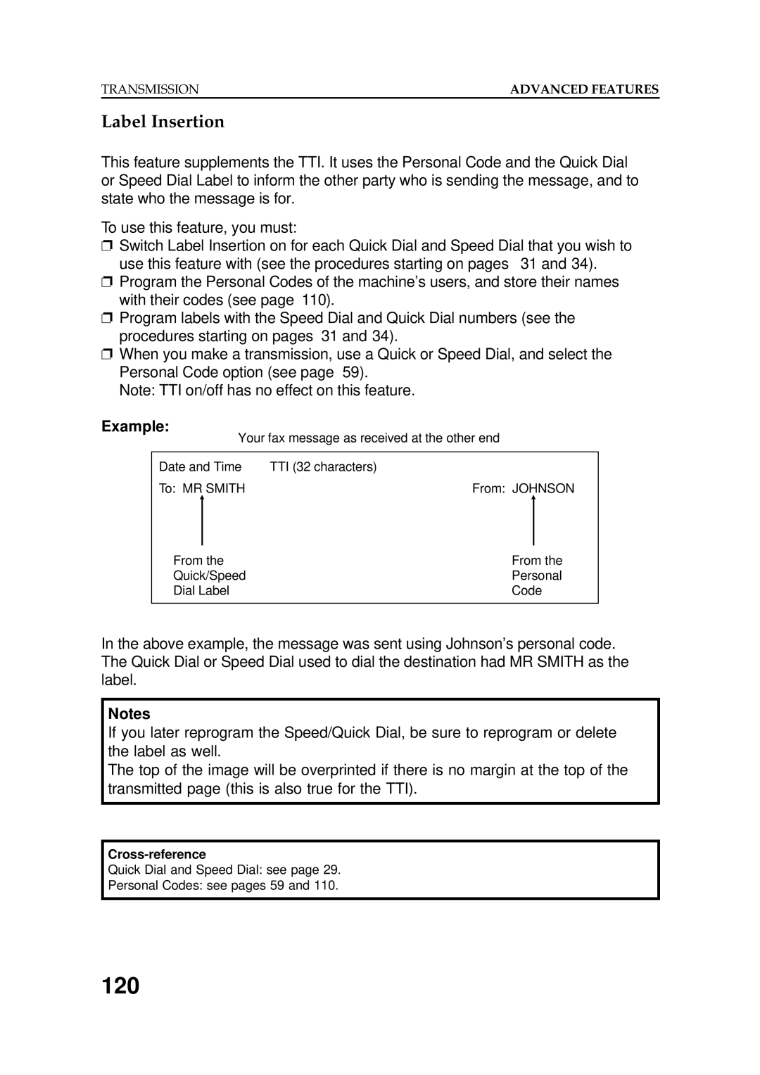 Ricoh FAX5600L manual 120, Label Insertion, Example 