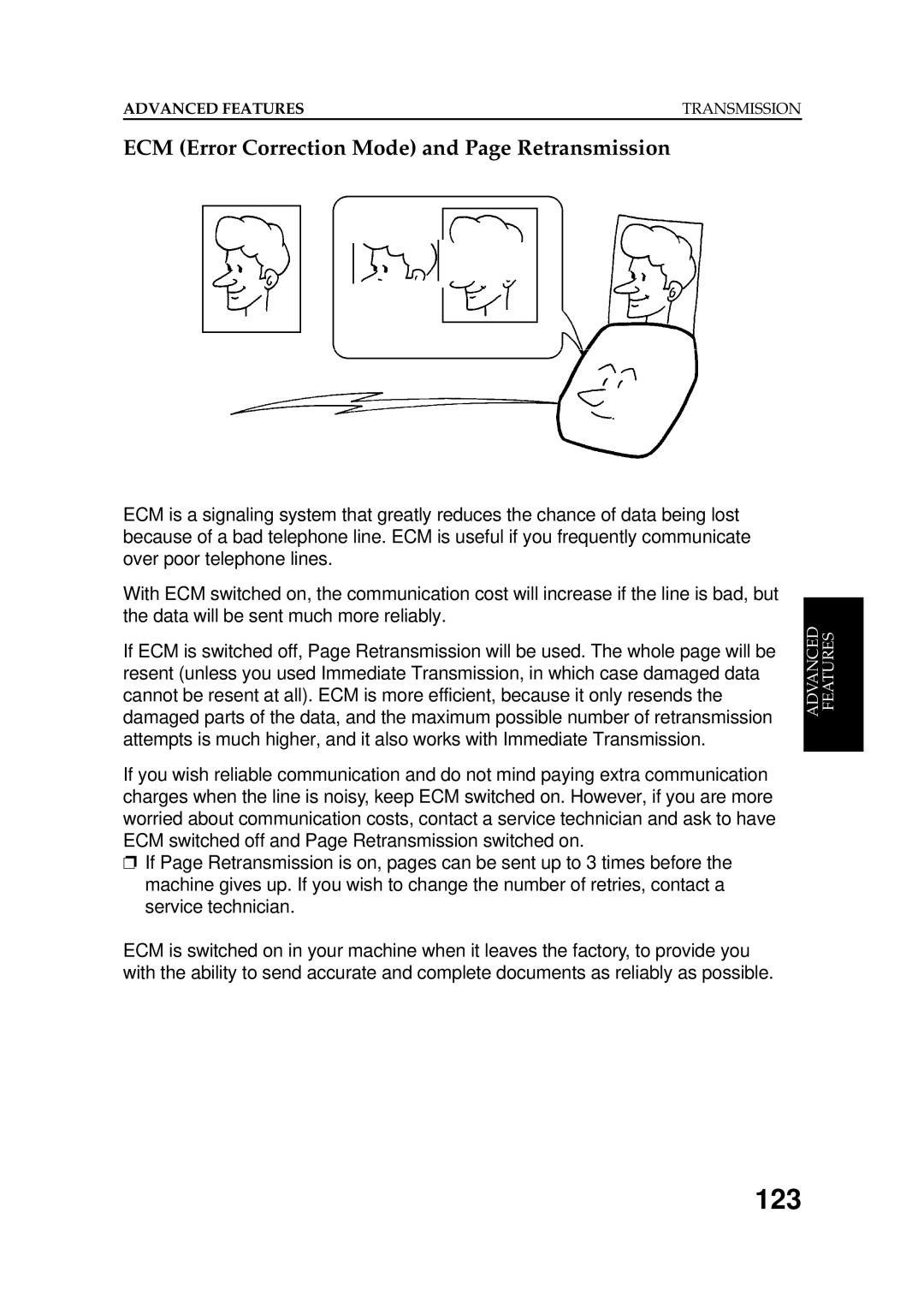 Ricoh FAX5600L manual 123, ECM Error Correction Mode and Page Retransmission 