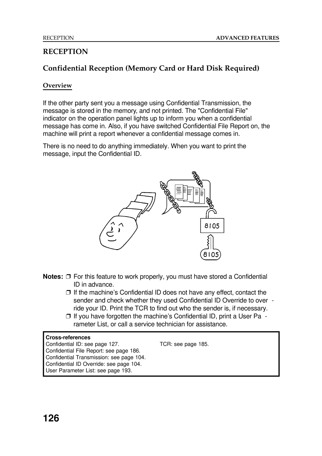 Ricoh FAX5600L manual 126, Confidential Reception Memory Card or Hard Disk Required 
