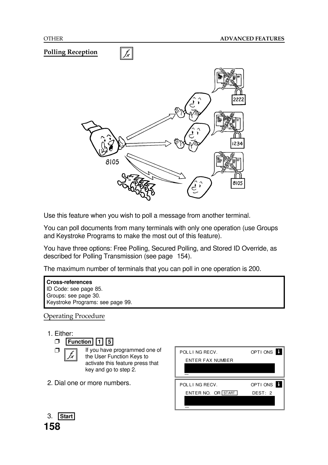 Ricoh FAX5600L manual 158, Polling Reception, Dial one or more numbers 