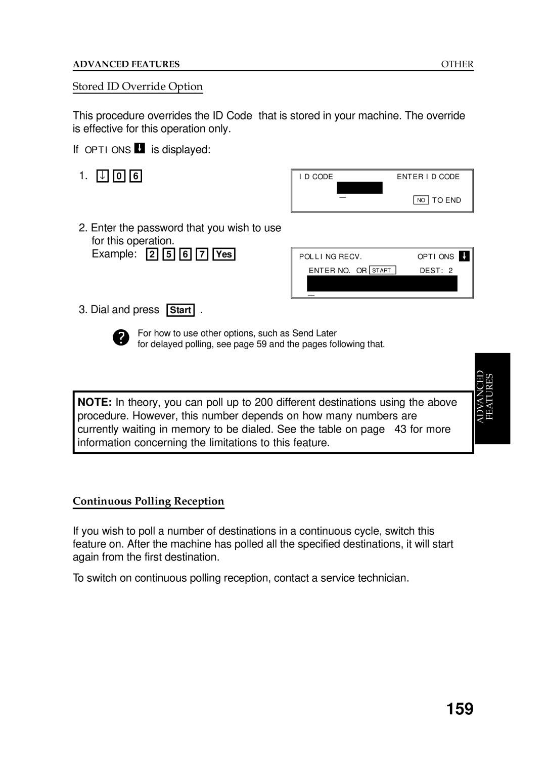 Ricoh FAX5600L manual 159, Enter the password that you wish to use for this operation, Continuous Polling Reception 